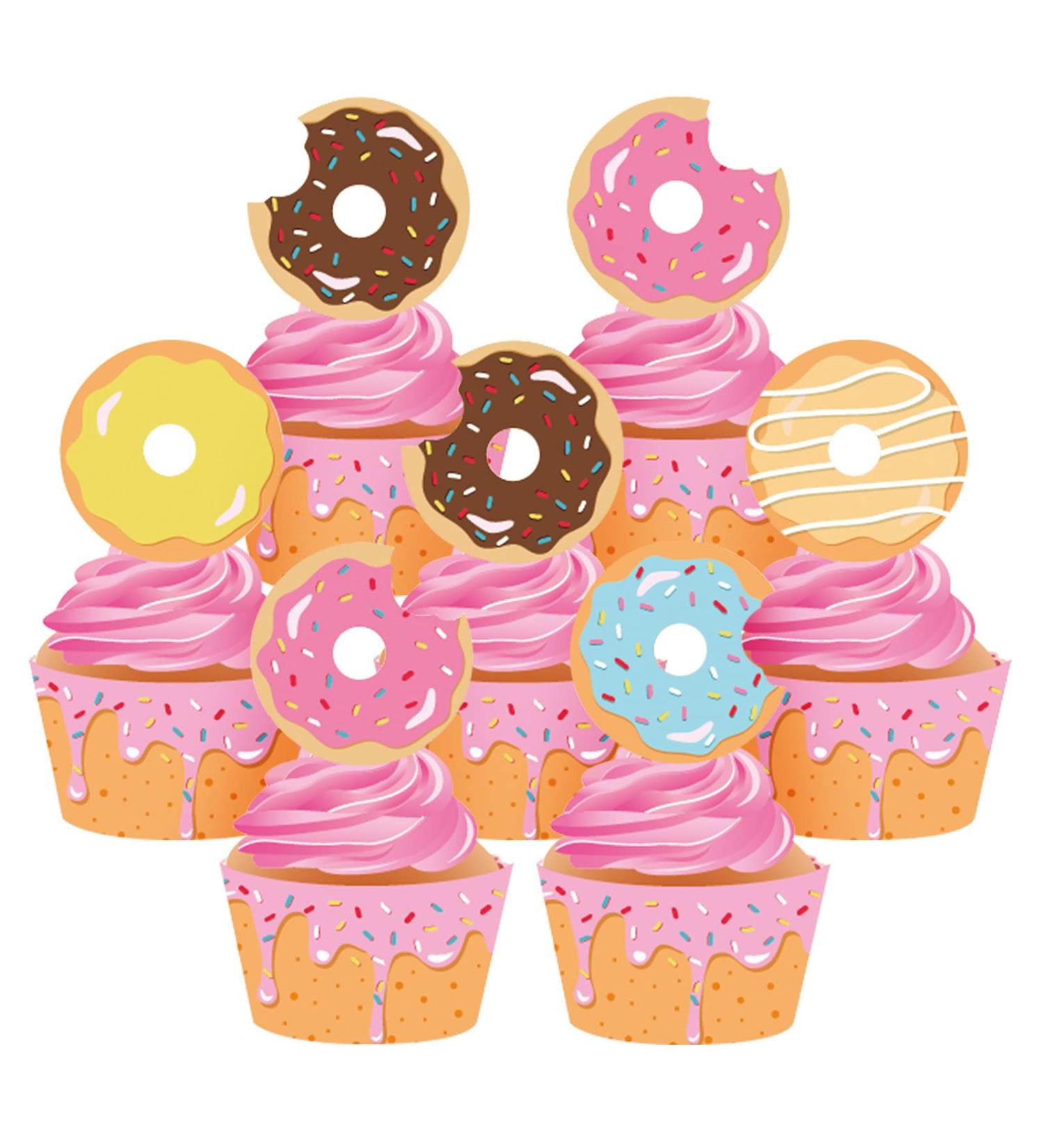 40Ct Donut Party Cupcake Toppers and Wrappers - Donut Food Theme Party/Tea/Doughnut Birthday Party Supplies Donut Baby Shower Decorations Cake Decor - Buy Online on GoSupps.com