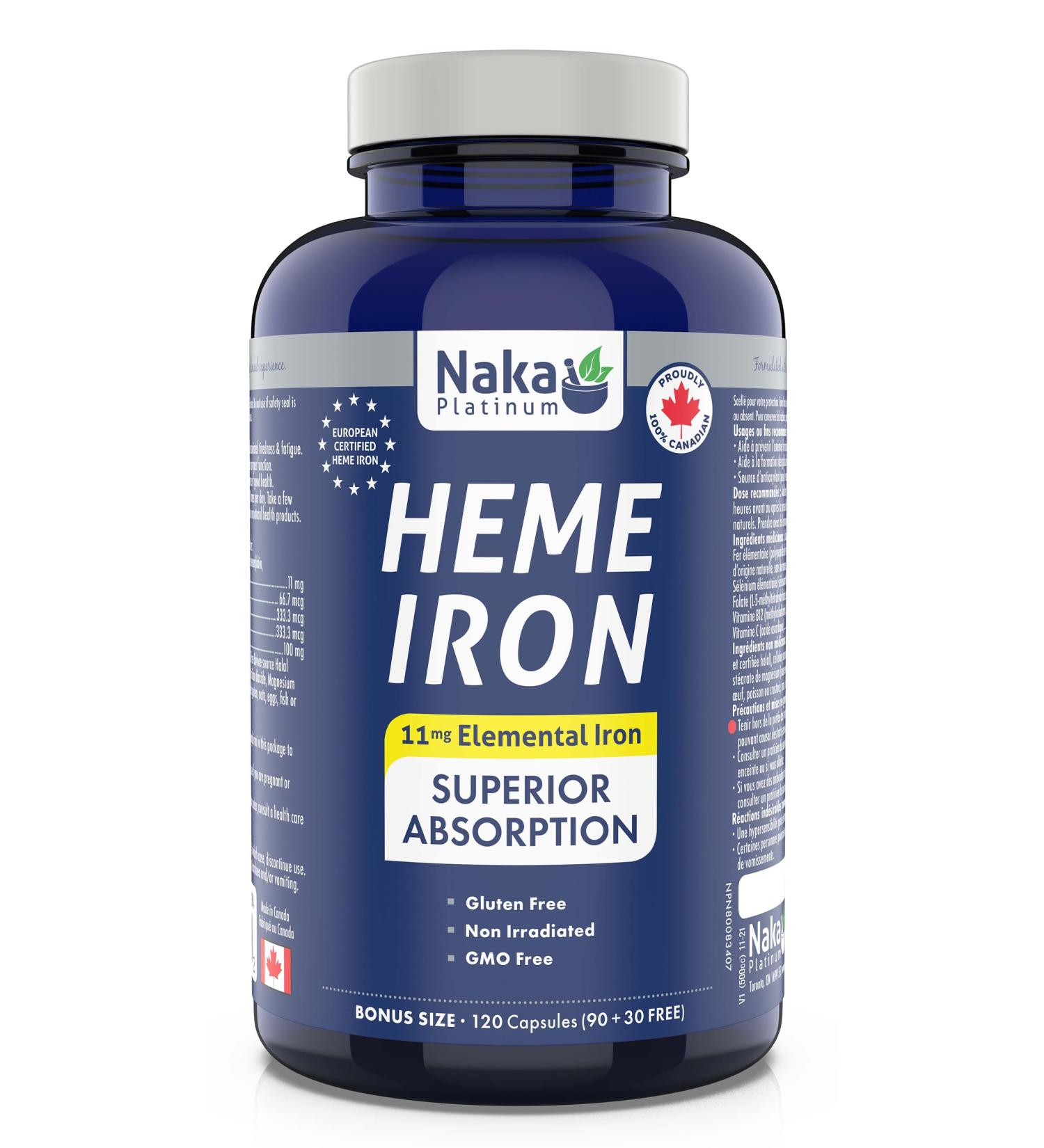  120 vcaps HEME IRON 11 mg Elemental Iron Superior Absorption Made in Canada - Buy Online on GoSupps.com