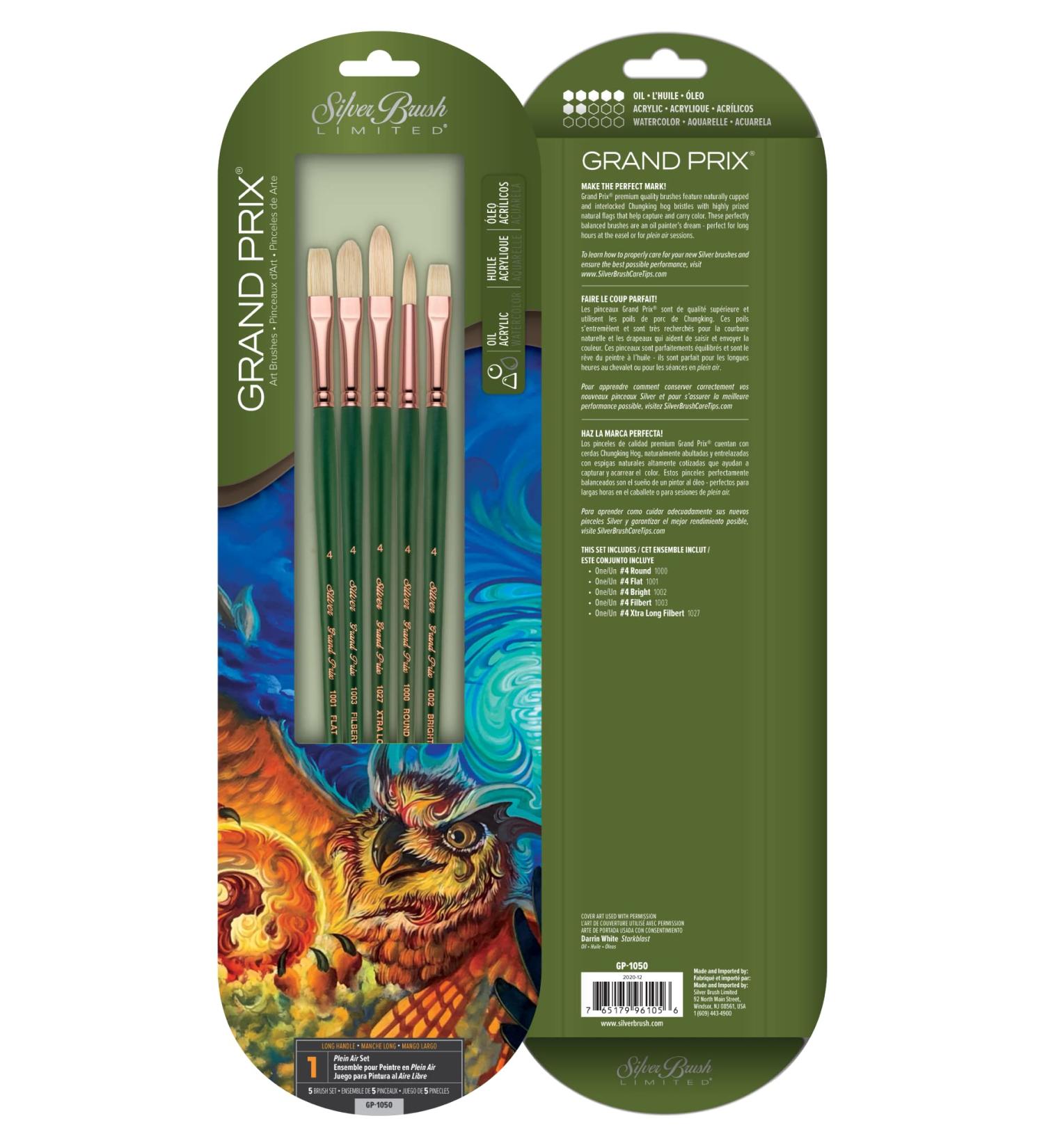 Silver Brush Limited GP-1050 Grand Prix Set - Oil Painting Brushes - Round, Flat, Bright, Filbert, Xtra Long Filbert - Size 4 - Long Handle - Set of 5 Brushes - Buy Online on GoSupps.com
