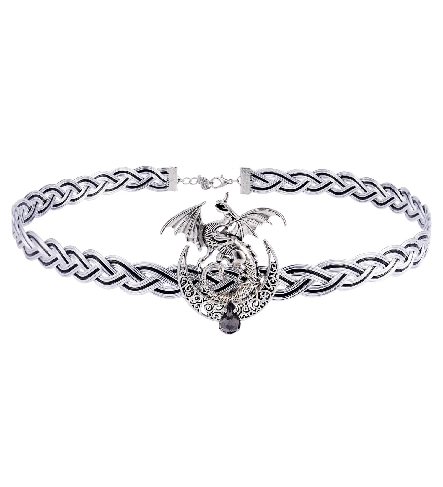 Coteeza Dragon and Moon Viking Crown Fairy Circlet Celtic Braided Headpiece Silver Black Renaissance Headband for Medieval Wedding, Carnival Cosplay - Unisex Hair Accessory - Buy Online on GoSupps.com