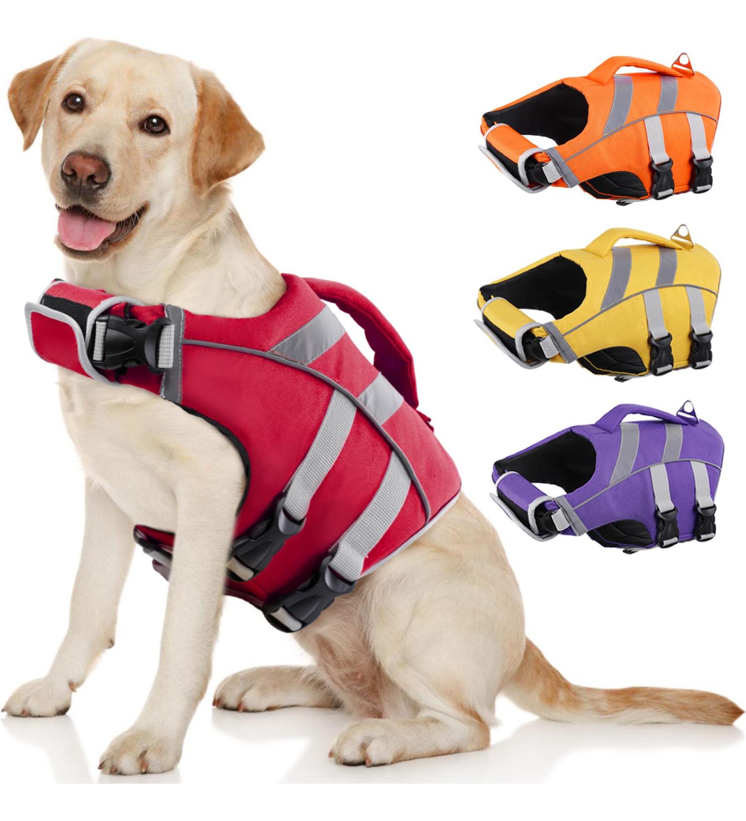 Kuoser Dog Life Jacket - Durable & Buoyant Safety Vest for Small Medium & Large Dogs - High Visibility Red - Buy Online on GoSupps.com