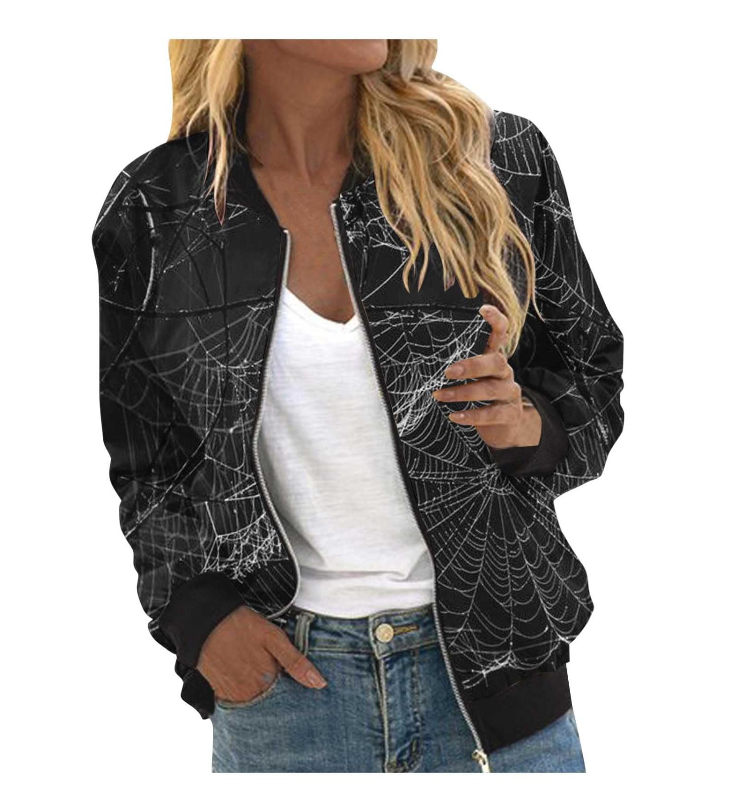 oelaio Women's Printed Cardigan Jacket Zippered Jacket Long Sleeved Casual Jacket Jacket Black Small - Buy Online on GoSupps.com
