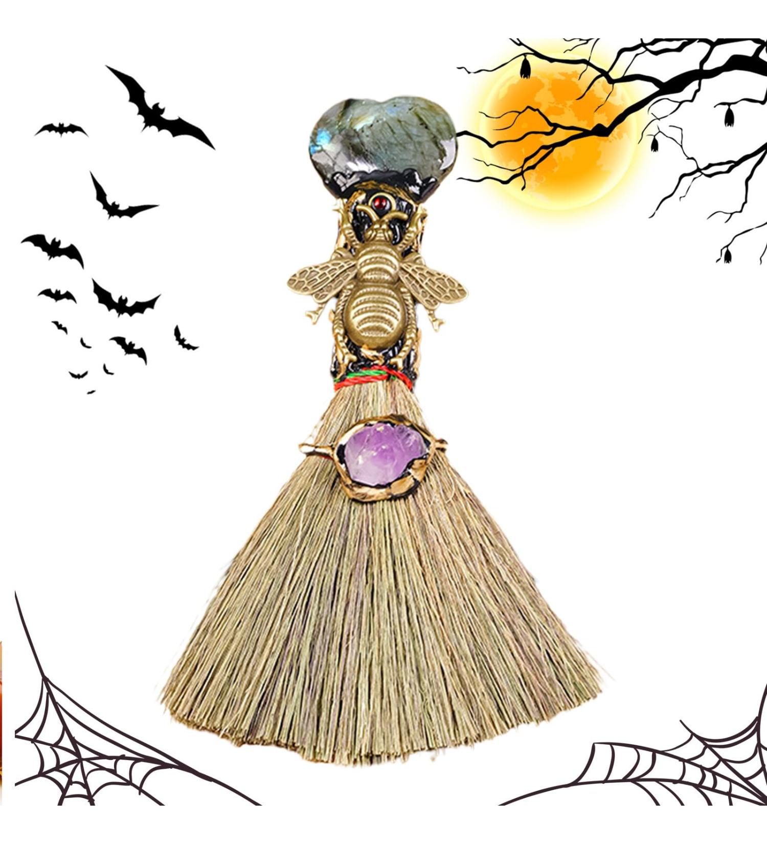 Broom Pendant Halloween Decorations Miniature Wicca Brush Cute Car Pendant Handmade Crystal Wand Points Broom Miniature Home Decor for Halloween Decoration Rowces - Buy Online on GoSupps.com