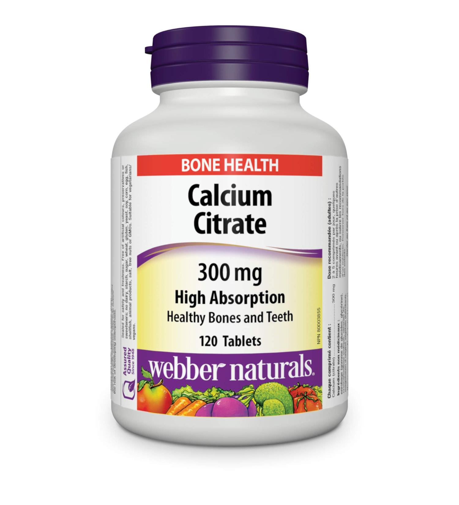 Webber Naturals Calcium Citrate 120 Tablets High Absorption Helps Support Bones and Teeth Vegan - Buy Online on GoSupps.com