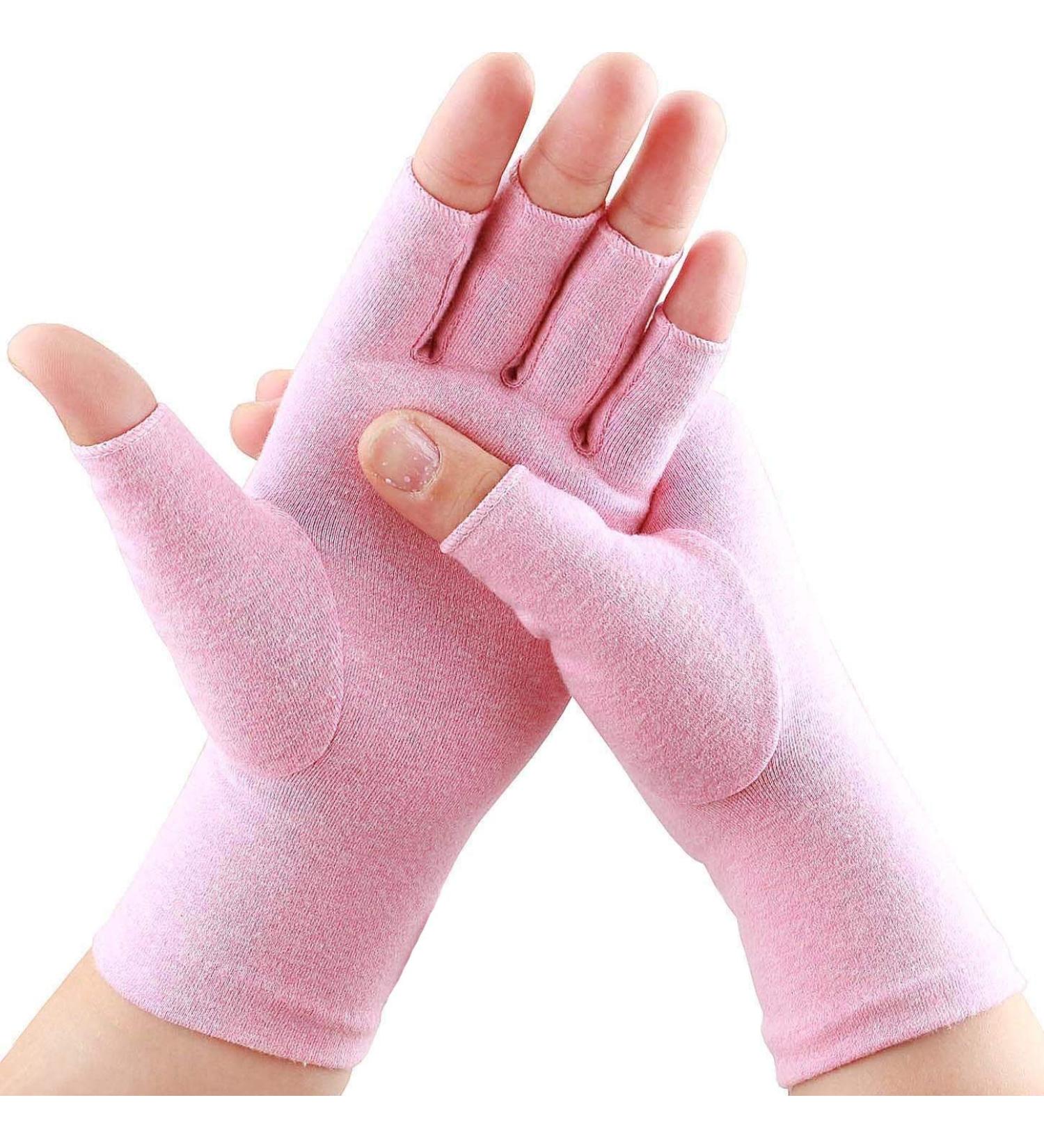 2 Pairs Compression Arthritis Gloves for Women & Men - Relieve Arthritis Pain - Fingerless Design - Pink - Buy Online on GoSupps.com