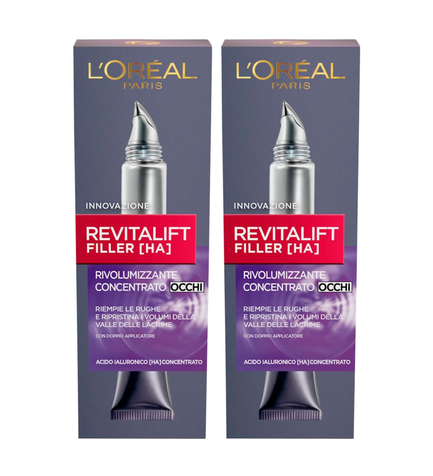 L'Oreal Paris 2 x L'Or al Paris Revitalift Filler HA Concentrated Eye Contour Cream with Hyaluronic Acid Rudes - 2 Bottles of 15 ml Each