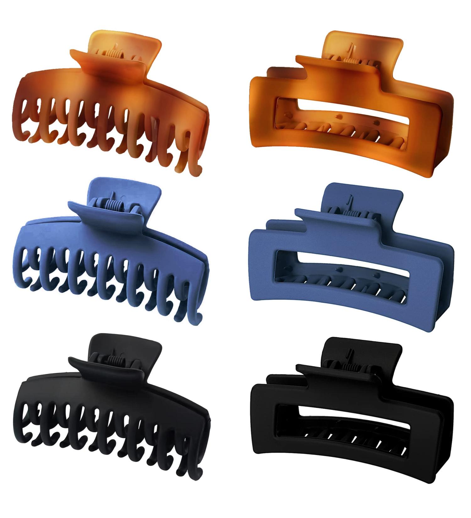Vsiopy 3.5 Inch Large Hair Clip 6 Pack for Thick Curly Hair - Non Slip Claw Clips in Brown, Black, Blue - Matte Strong Hold Rectangle & Double Row Hair Jaw Clips - C Series - Buy Online on GoSupps.com