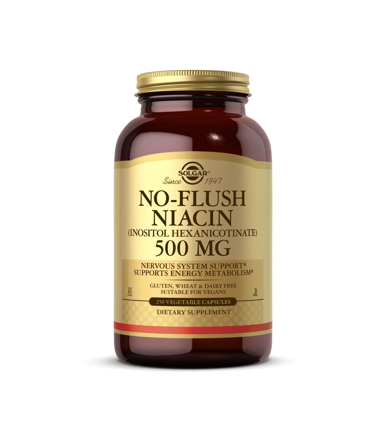 Solgar No-Flush Niacin 500mg - 250 Vegetable Capsules | Supports Healthy Circulation & Energy - Buy Online on GoSupps.com