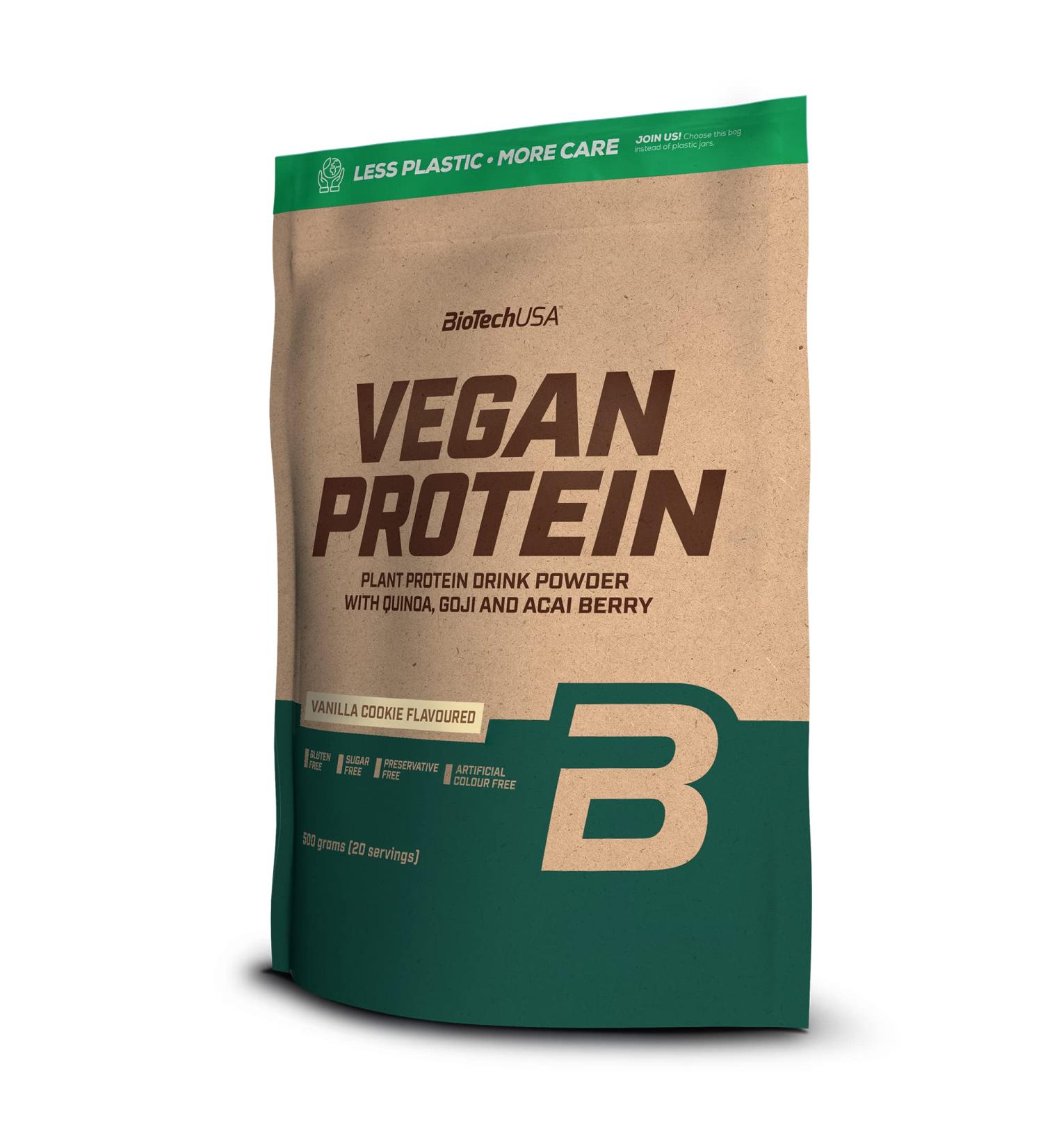 Biotechusa Vegan Protein Shake | Rice & Pea Base with Superfoods | Sugar Lactose Gluten-Free | 500g Vanilla Cake - Buy Online on GoSupps.com