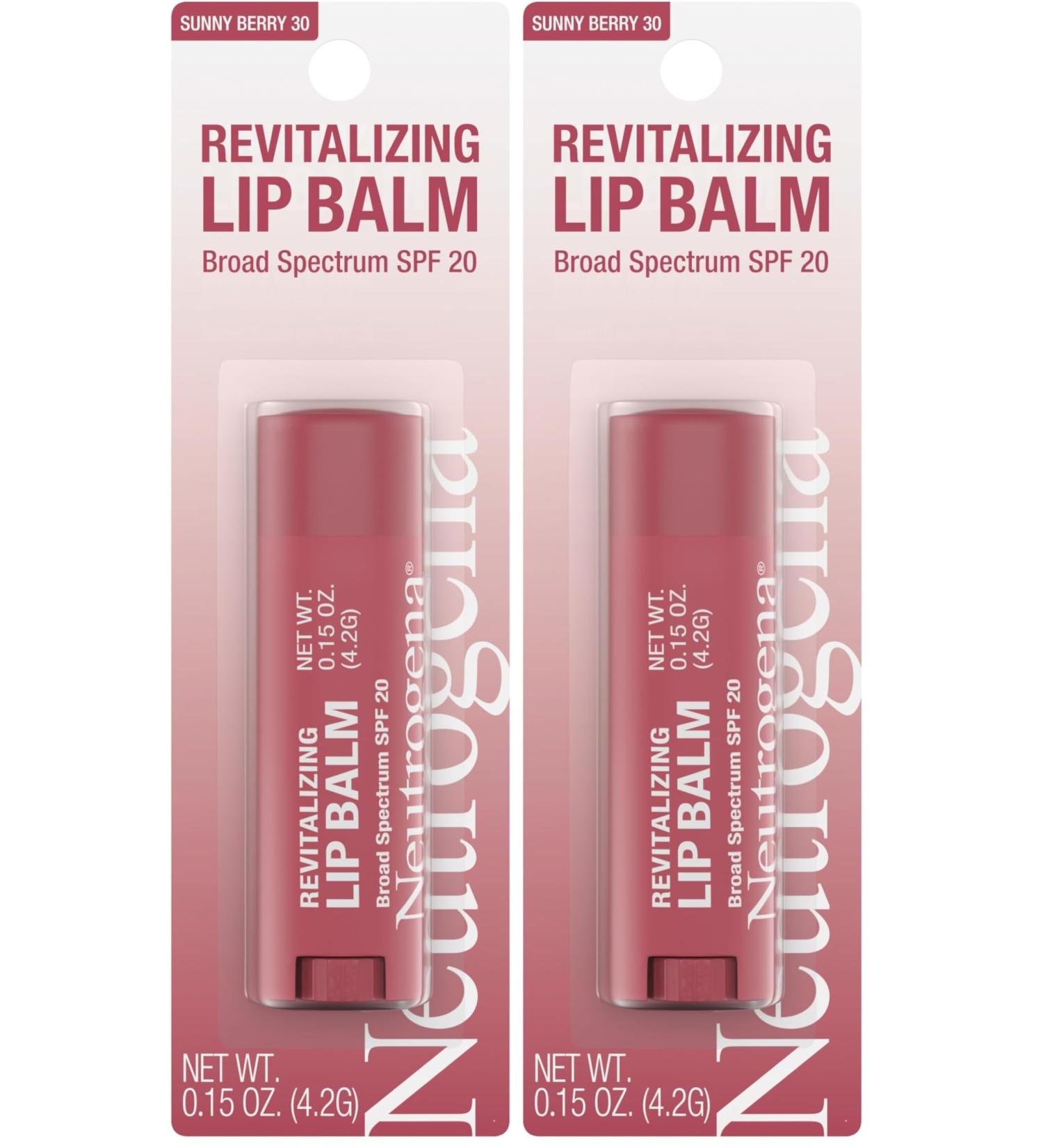 Neutrogena Lip Balm, Revitalizing Moisturizing Tinted SPF 20 | Sunny Berry | Pack of 2 | .15 oz | Soothing - Buy Online on GoSupps.com