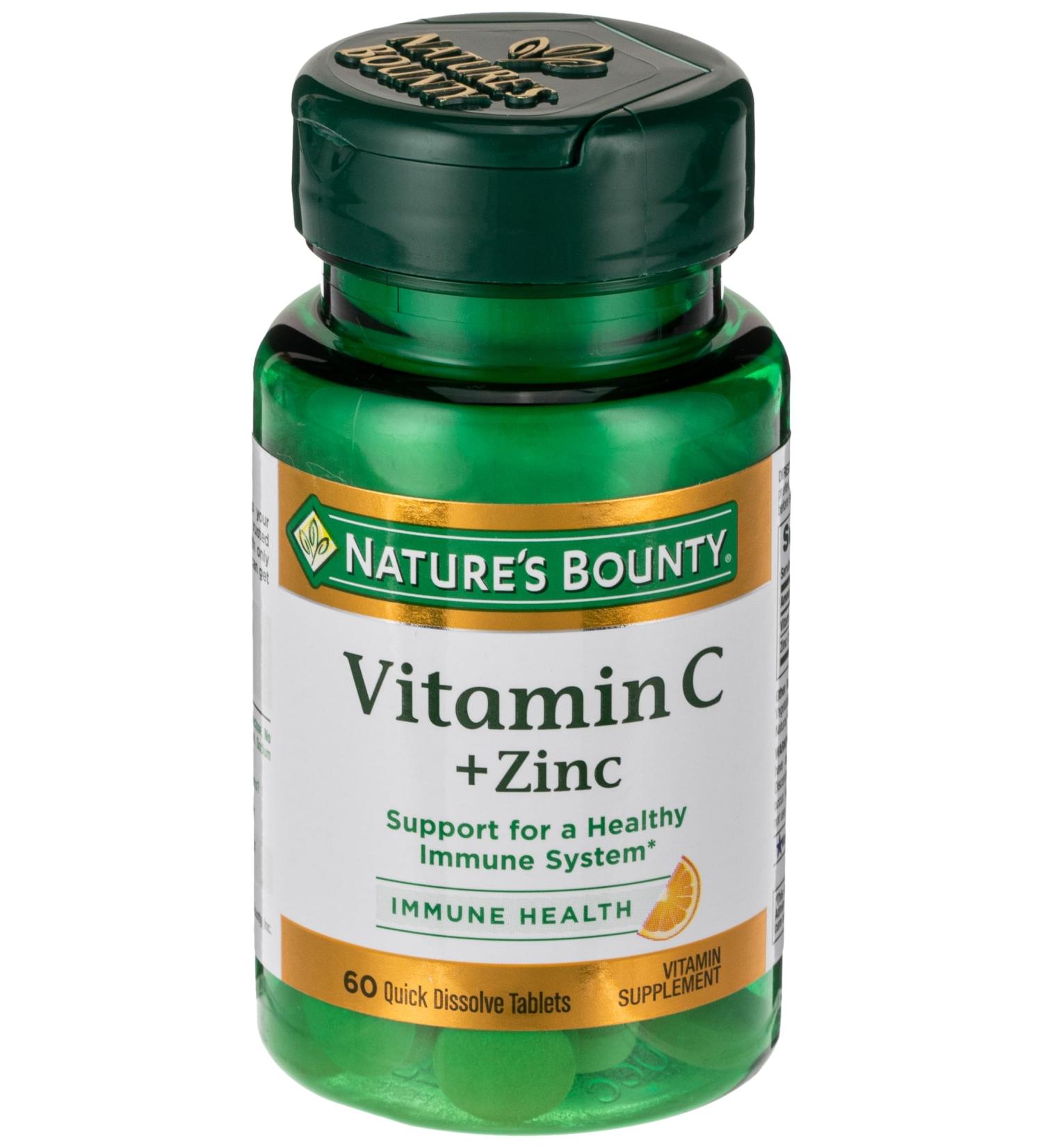 Nature's Bounty Vitamin C + Zinc - Immune Health Support Supplement 60 mg 60 Tablets | Buy Online Worldwide - Buy Online on GoSupps.com