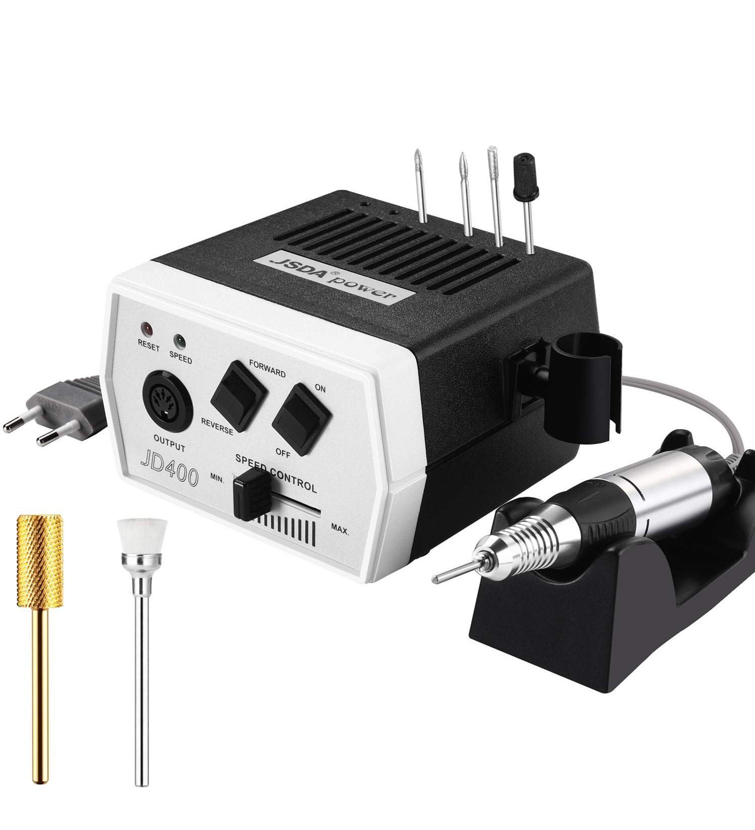 JSDA JD 400 Premium Nail Miller - Professional 30 000 RPM Nail Cutter for Gel Nails - Includes 4 Bits & Hard Metal Bit - Ideal for Home & Studio Use - Buy Online on GoSupps.com