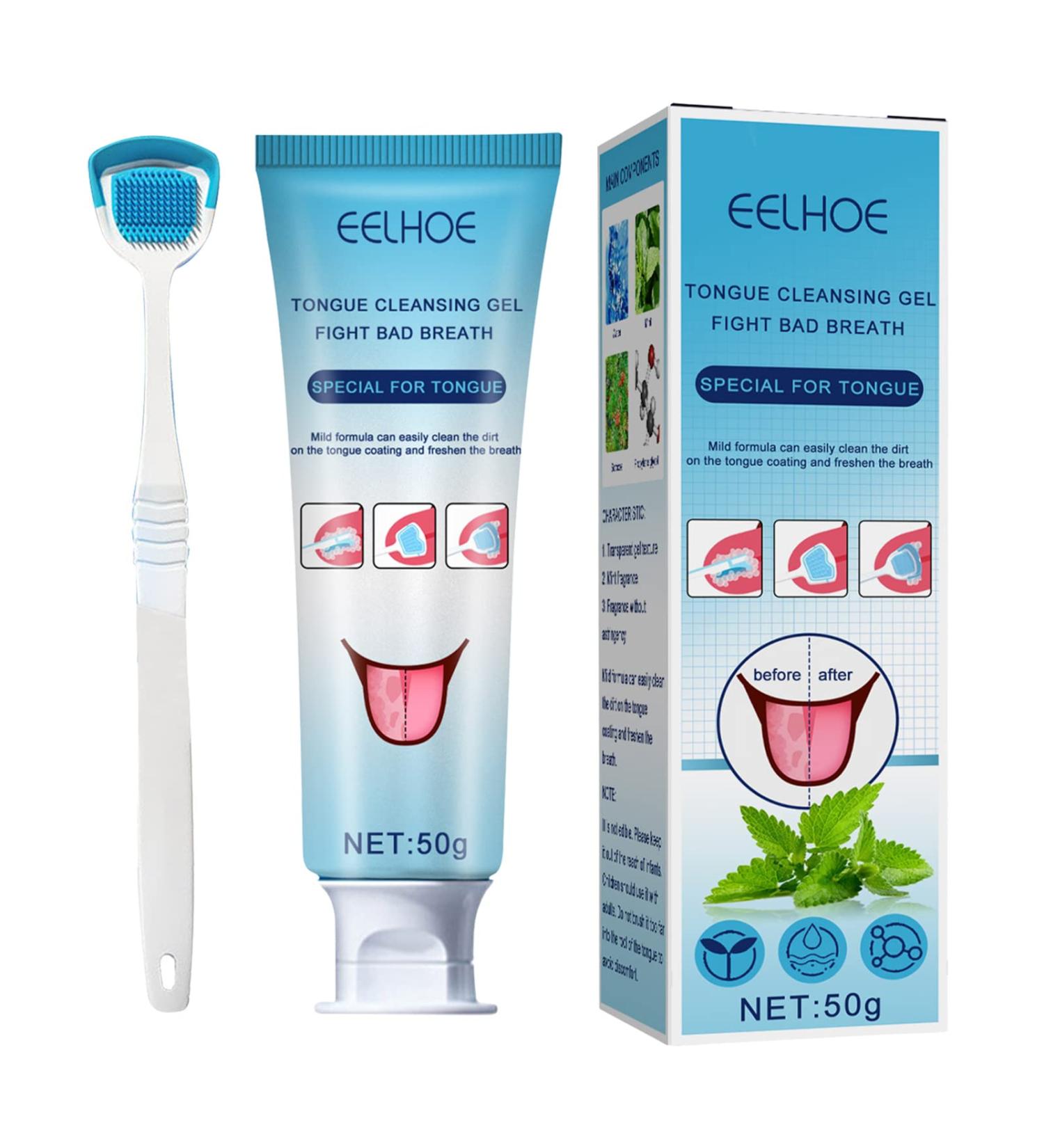 Medized Tongue Cleaner Set - Oral Care Gel & Brush for Fresh Breath & Clean Tongue - Effective Bad Breath Removal - Buy Online on GoSupps.com