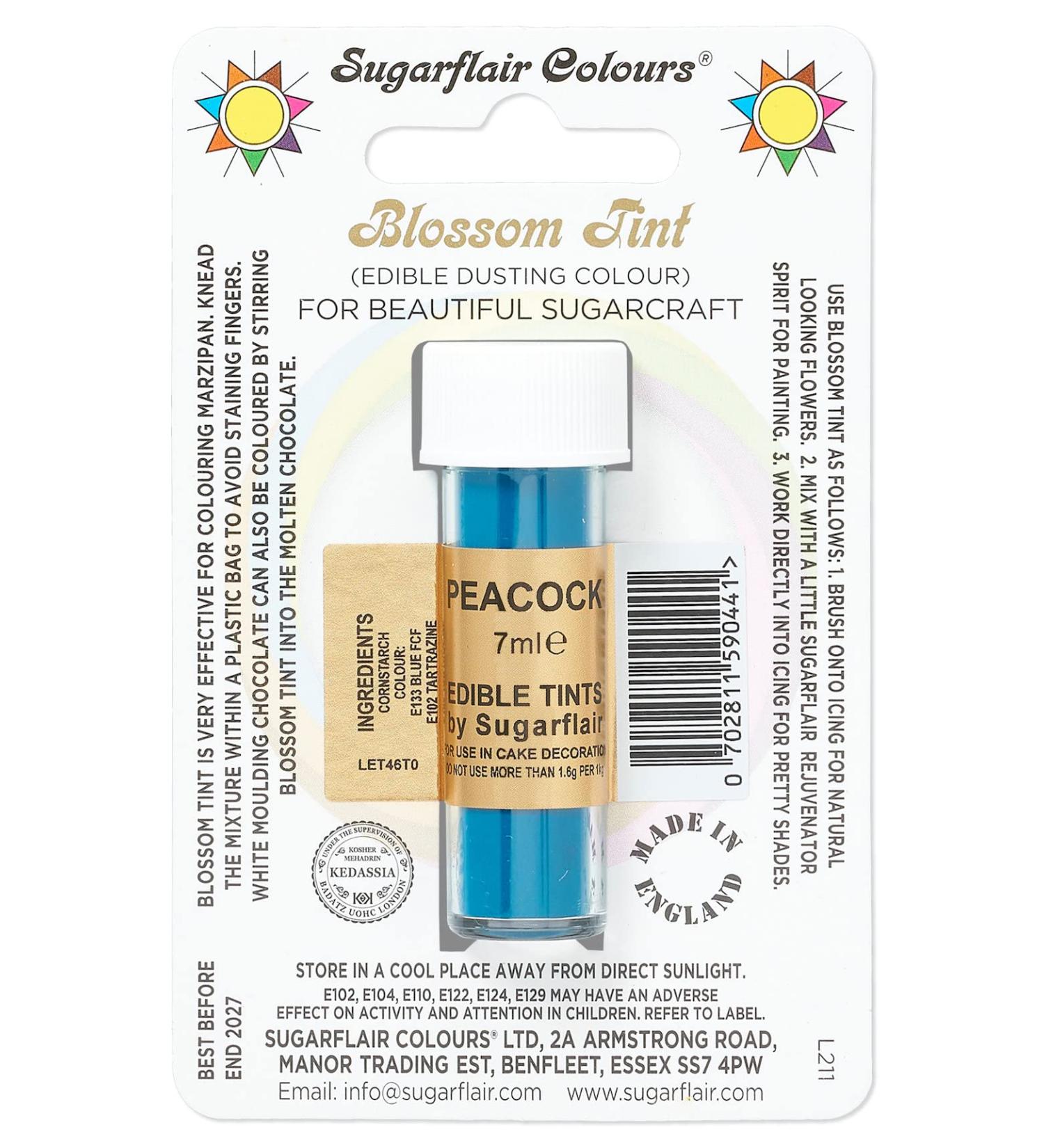 Sugarflair Peacock Blossom Tint Food Colouring and Dusting Powder Matt Finish Brush On or Mix with Rejuvenator Spirit to Create a One of A Kind Cake - 7ml