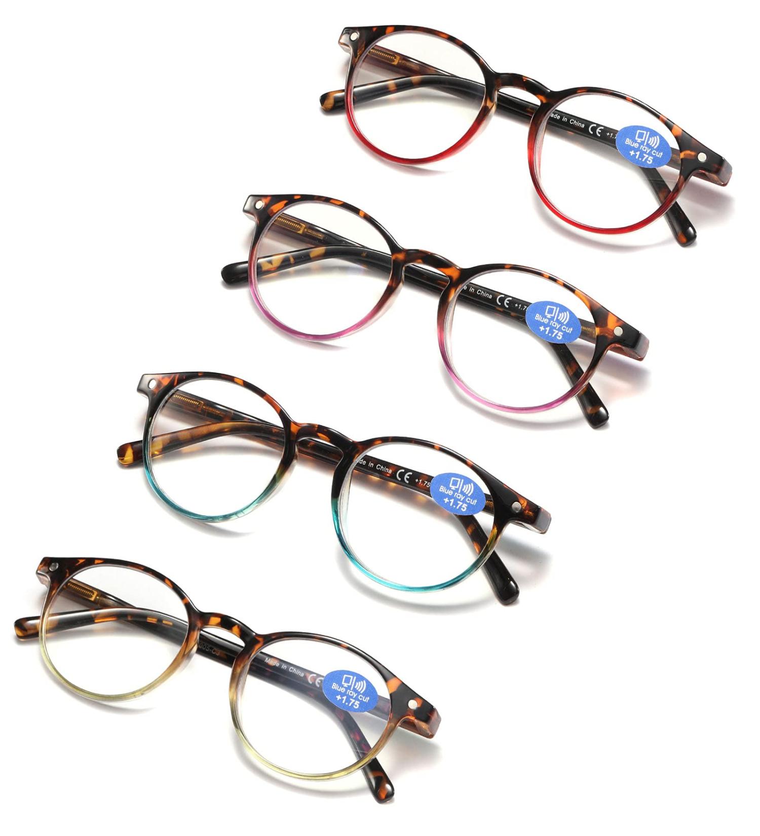 Shop Women's Blue Light Blocking Reading Glasses - 4 Pairs Mix Color 2.50 Spring Hinge Eyewear | Anti Eyestrain & Glare for Computer Use - Buy Online on GoSupps.com