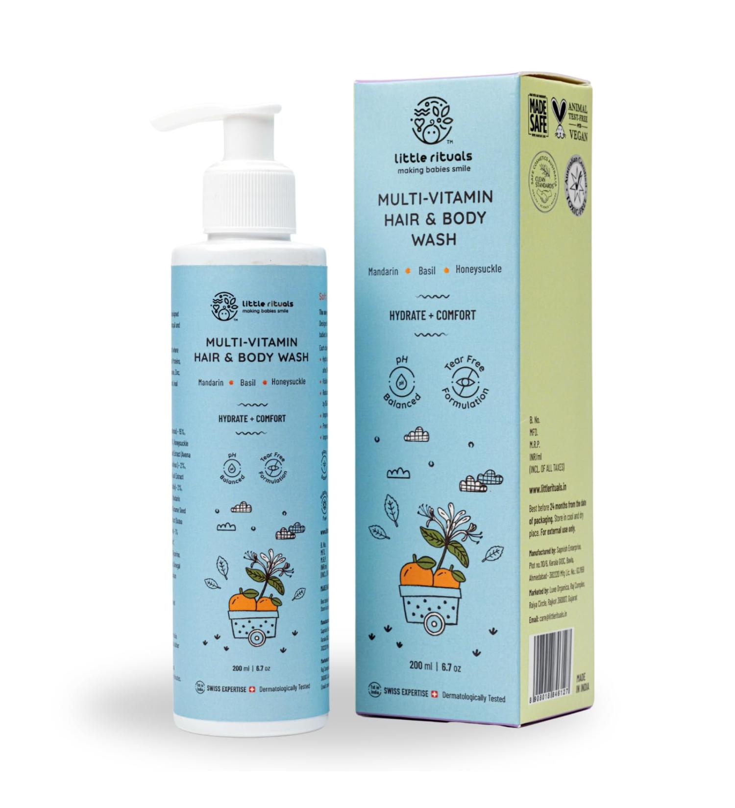 Little Rituals Baby Multi-Vitamin Body & Hair Wash - Tear-Free pH 5.5 Organic & Natural Ingredients with Honeysuckle Basil Mandarin - 200ml - Buy Online on GoSupps.com