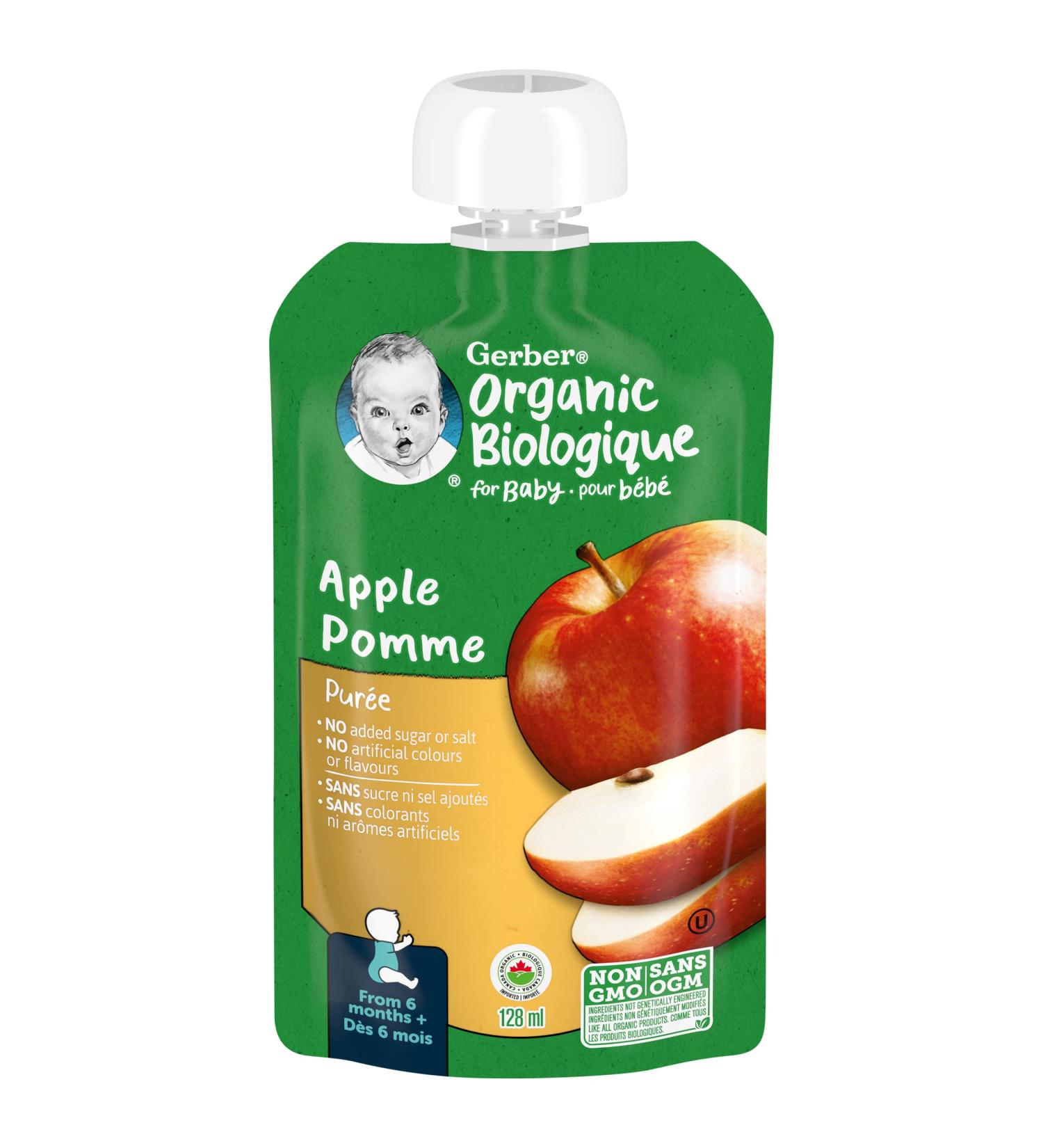 GERBER ORGANIC PUR E Apple Baby Food Meal 6+ months 128 ml 12 Pack Packaging May Vary - Buy Online on GoSupps.com