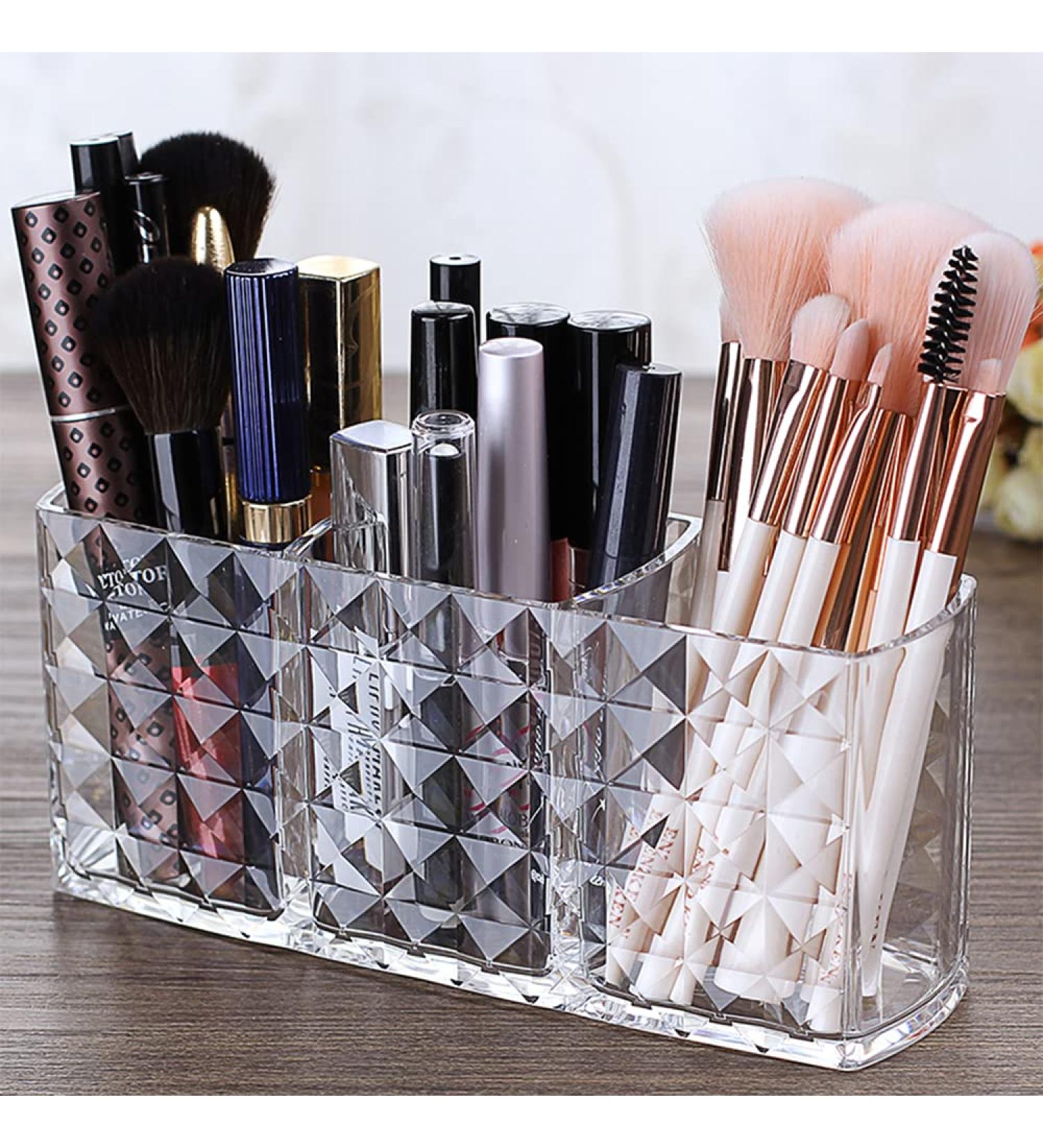 Ubetree Acrylic Makeup Organizer - 3 Compartment Cosmetic Storage for Eyeliners Lipsticks & Brushes - Transparent Vanity Holder for Bathroom & Office - Buy Online on GoSupps.com