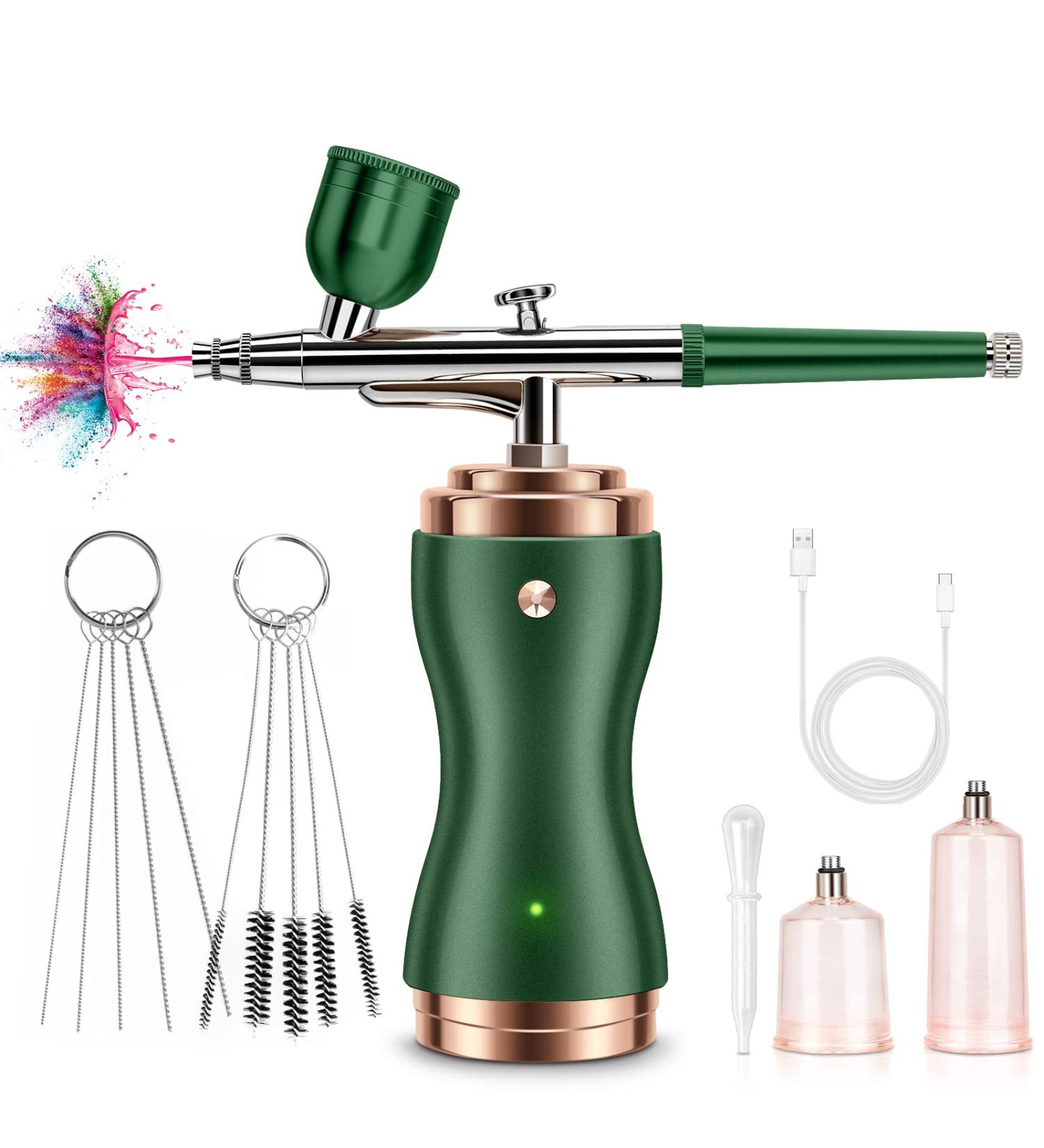 Rechargeable Cordless Airbrush Kit with Compressor - 30PSI Handheld Air Brush Gun for Nail Art, Painting, Cake Decorating, Makeup, and Barber - Green - Buy Online on GoSupps.com