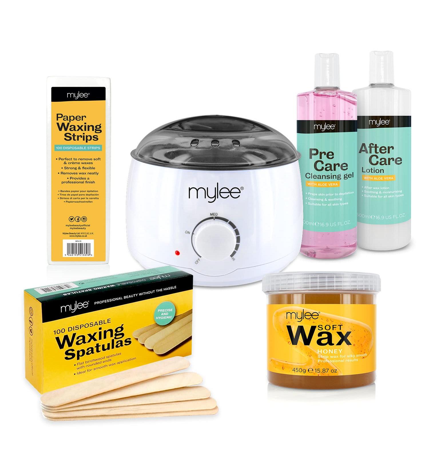 Mylee Complete Waxing Kit with Heater, Cream Wax, Strips, Spatulas & Honey Lotion - Salon Quality Home Waxing Set - Buy Online on GoSupps.com