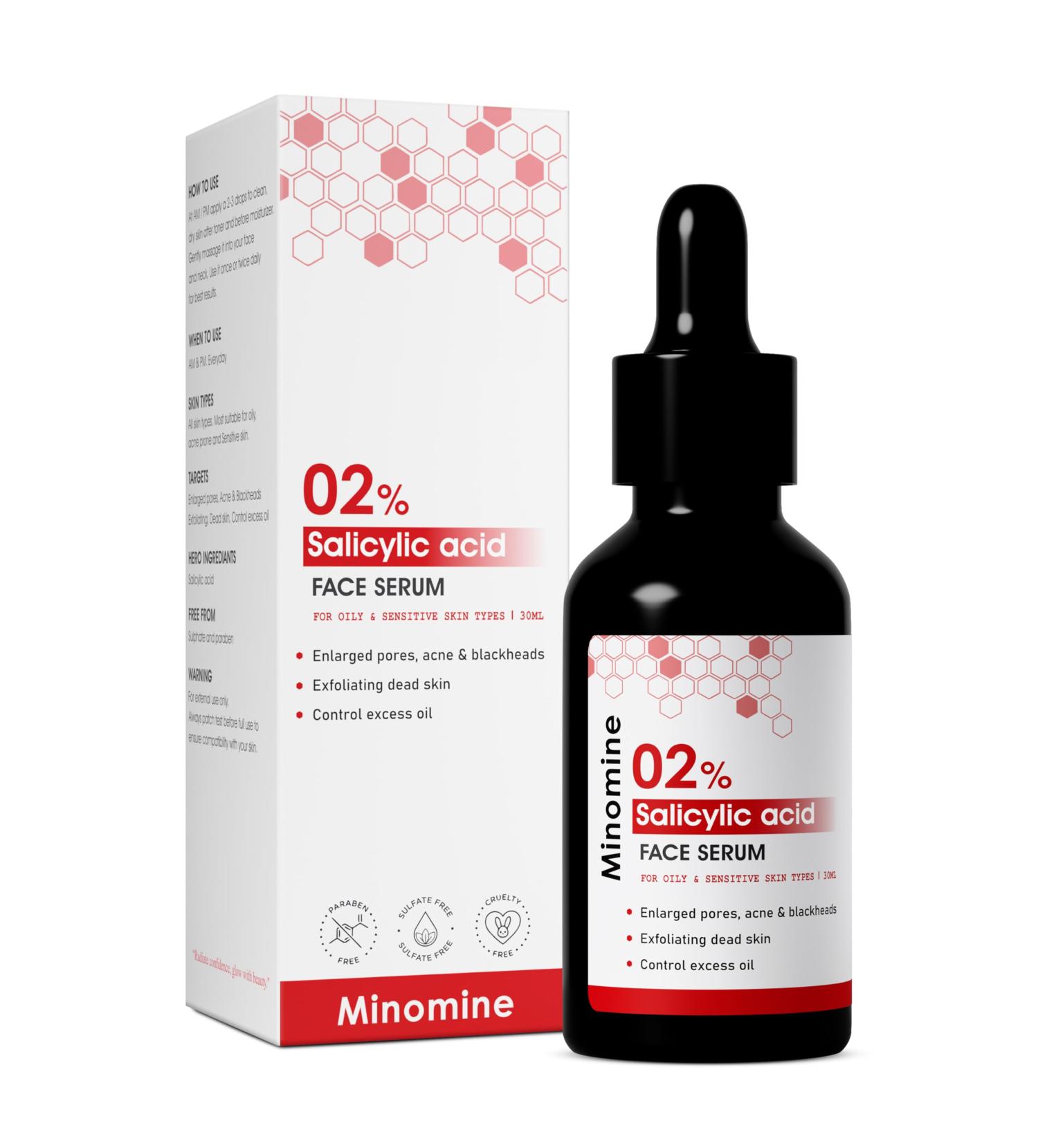 Minomine 2% Salicylic Acid Face Serum | Exfoliating Dead Skin & Oil Control | For Oily & Combination Skin | 30ml