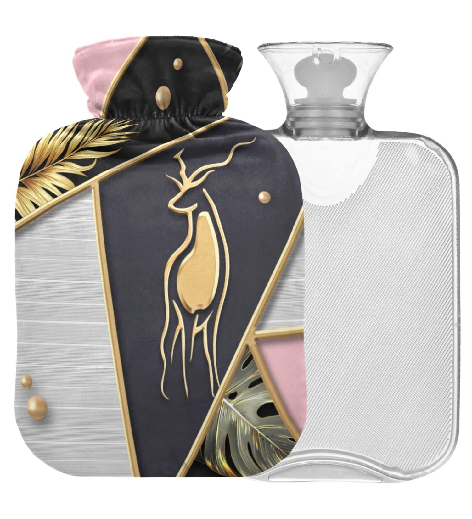 NAANLE Hot Water Bottle with Palm Leaf Cover | 1L Transparent Heat Bottle for Back Pain Relief & Cold Therapy - Hand & Foot Warmer - Buy Online on GoSupps.com