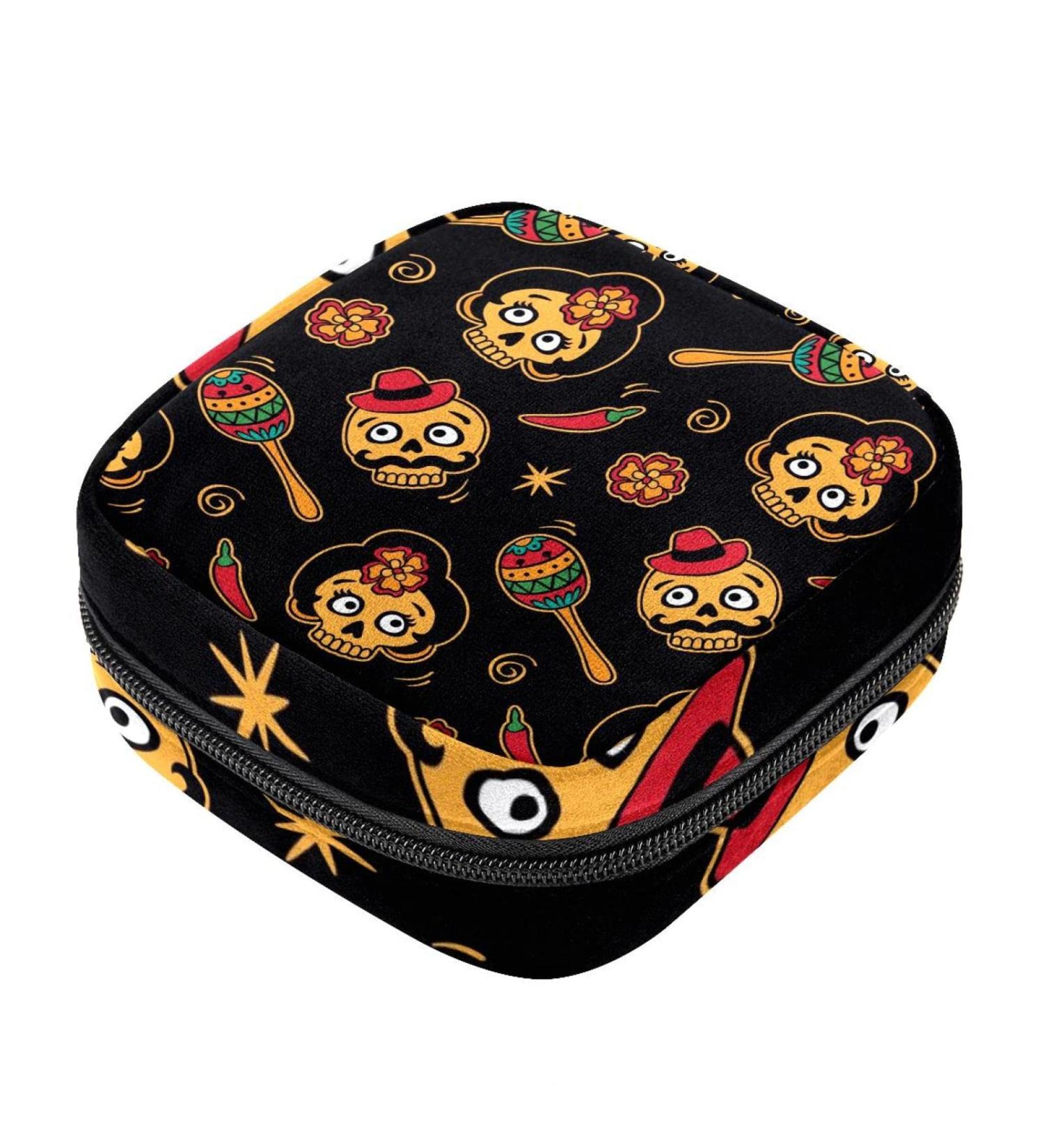 Sugar Skulls Menstrual Pad & Cup Storage Bag - Portable Zipper Pouch for Teens & Women - Buy Online on GoSupps.com