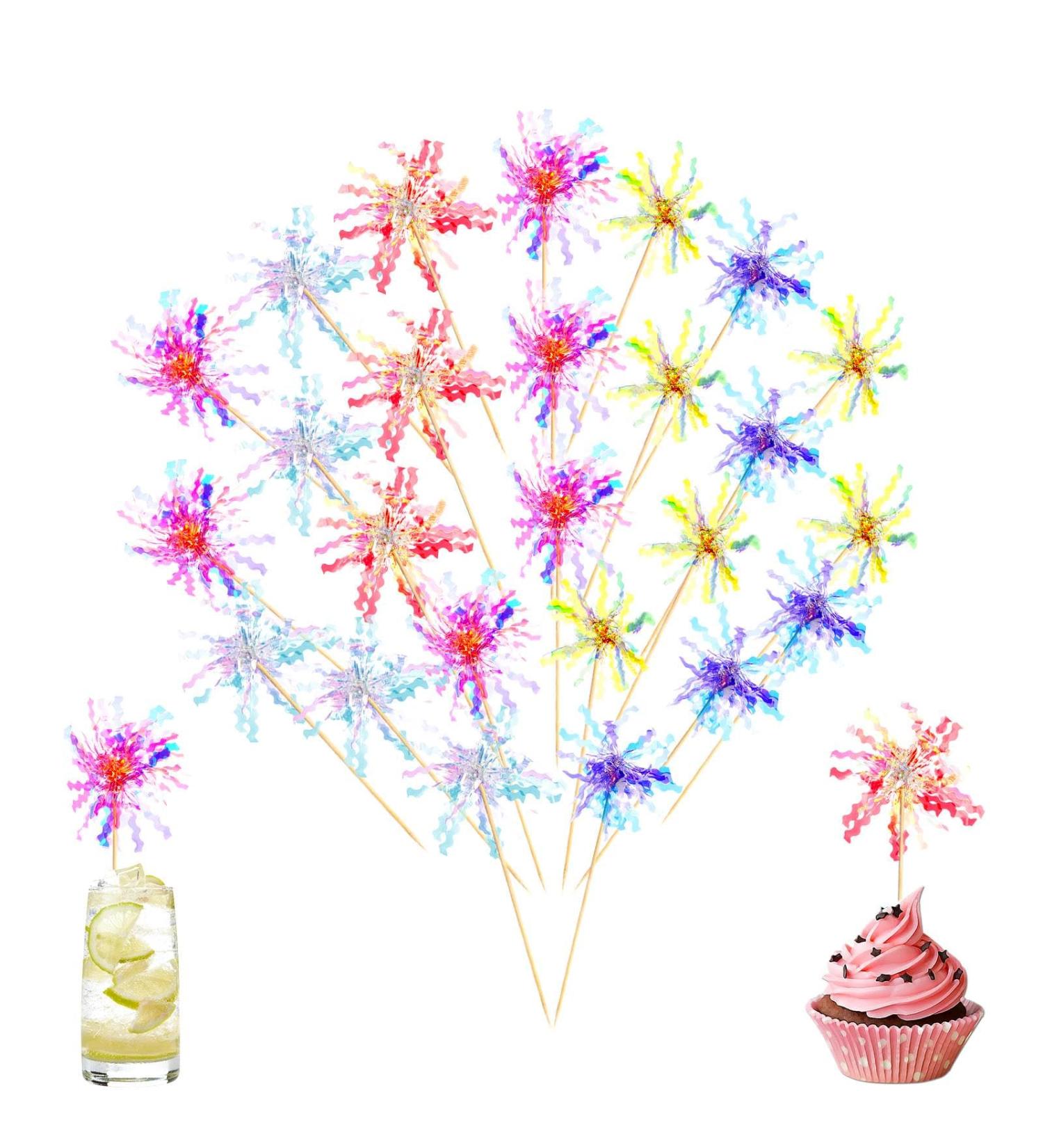 25Pcs Foil Firework Cupcake Toppers Sparkle Tinsel Cupcake Toppers Foil Fringe Birthday Cake Toppers Fringe Firework Shape Cake Decoration Cocktail Fruit Toothpicks Cake Flowers Toppers Decoration - Buy Online on GoSupps.com