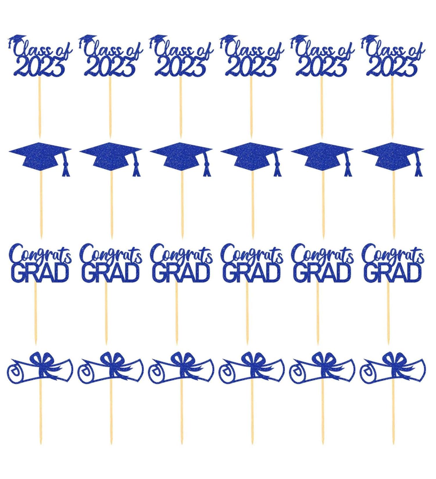 Fulenyi Graduation Cupcake Toppers 2023 24 Pack 2023 Graduation Cupcake Toppers | Glitter Class of 2023 Graduation Cupcake Toppers Diploma Grade Caps Cake Toppers Picks for Graduation Blue - Buy Online on GoSupps.com