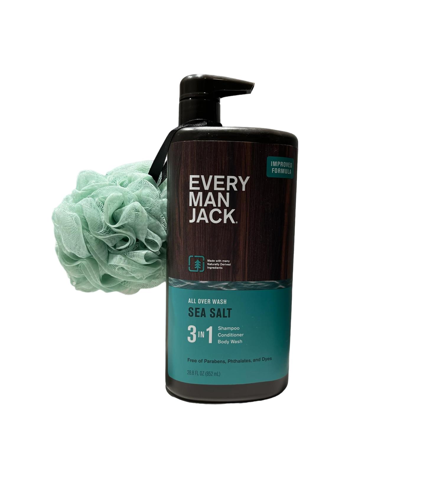 Every Man Jack Sea Salt 3-in-1 Body Wash Shampoo & Conditioner - Hydrating Formula with Loofah - 28.8 fl oz | International Shipping Available - Buy Online on GoSupps.com