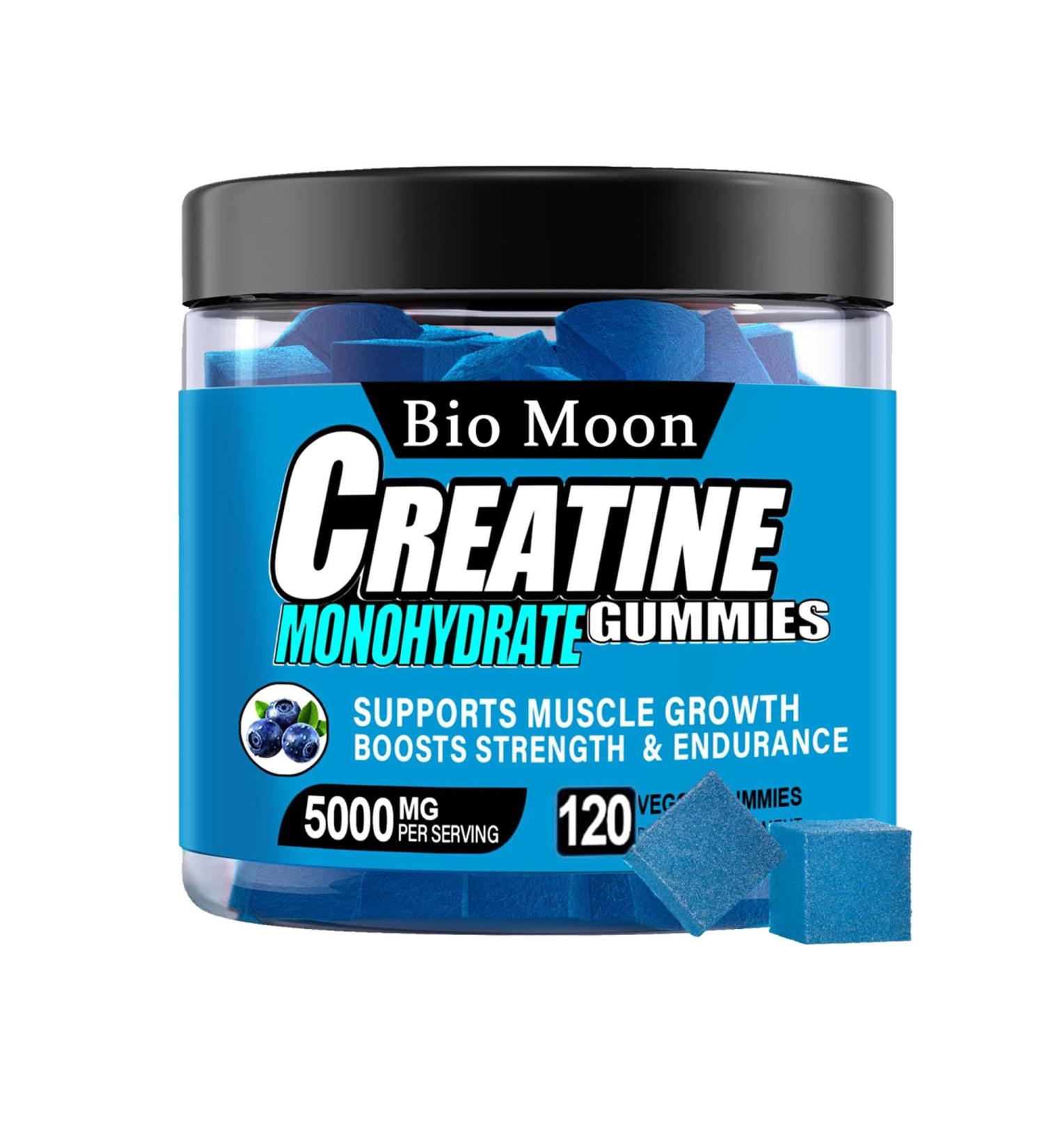 Bio Moon Creatine Monohydrate Gummies 5000mg for Men & Women Chewables Creatine Monohydrate for Muscle Strength Muscle Builder Energy Boost Pre-Workout Supplement(120 Count)- Blueberry Flavour - Buy Online on GoSupps.com