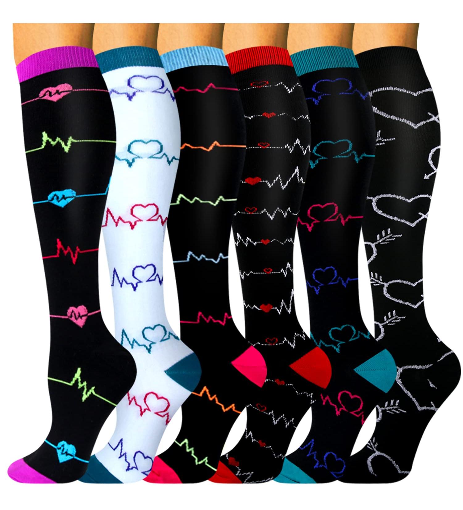 HLTPRO Compression Socks - 6 Pairs 20-30 mmHg for Men & Women | Medical Nurse Running | Black Blue White - Large-X-Large - Buy Online on GoSupps.com