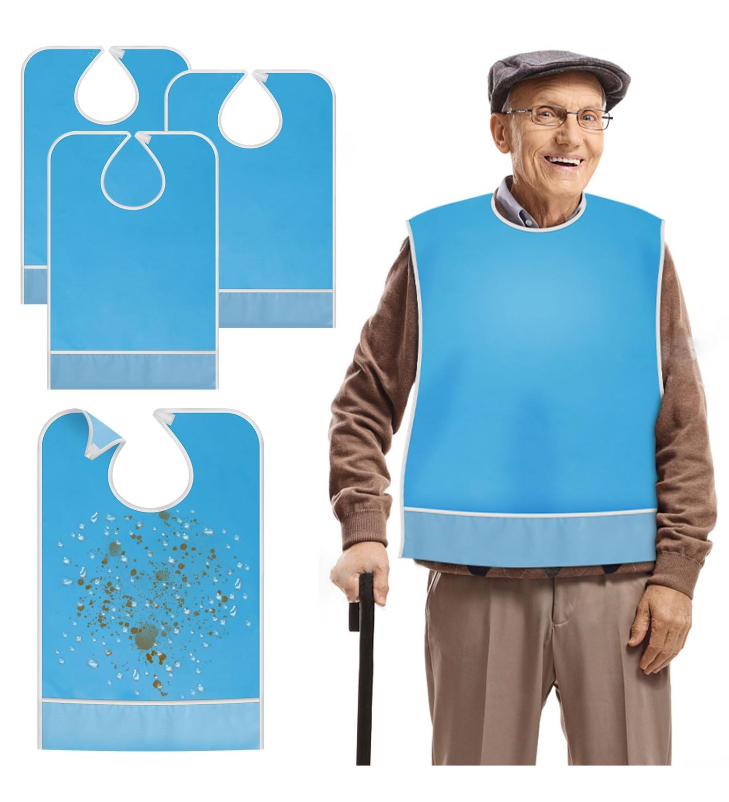 Roylvan Waterproof Adult Bibs - Set of 3 Oil-Resistant & Washable Clothing Protection for Men Women Seniors & Disabled - Blue - Buy Online on GoSupps.com