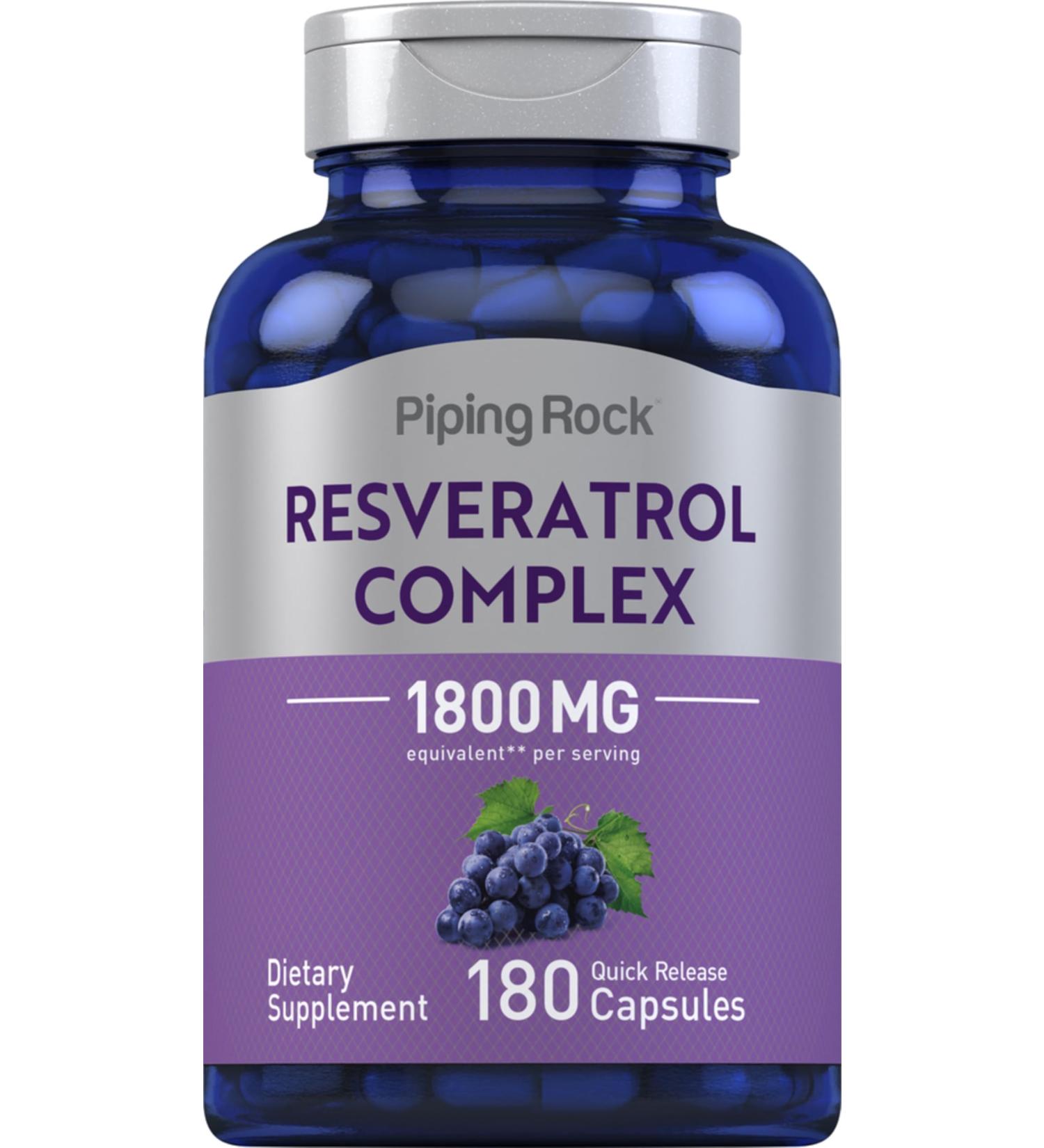 Piping Rock Resveratrol Complex 1800 mg | 180 Capsules | Grape Seed Extract | Non-GMO Gluten Free Supplement - Buy Online on GoSupps.com
