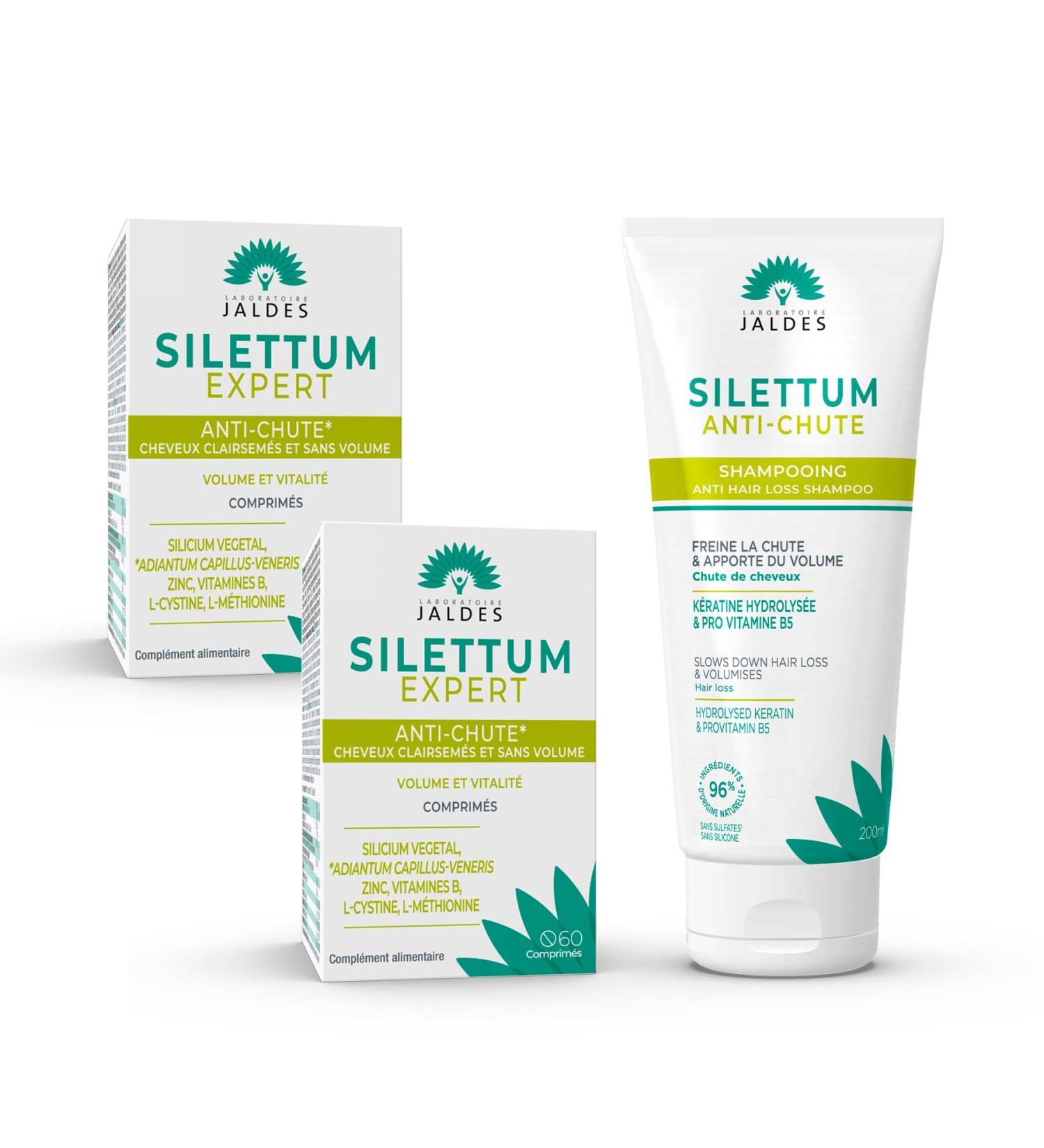 Pack Protocole Anti-Chute | 2 SILETTUM Expert + 1 Shampooing SILETTUM Anti-Chute | Agit contre la Chute de Cheveux | Laboratoire Jaldes - Buy Online on GoSupps.com