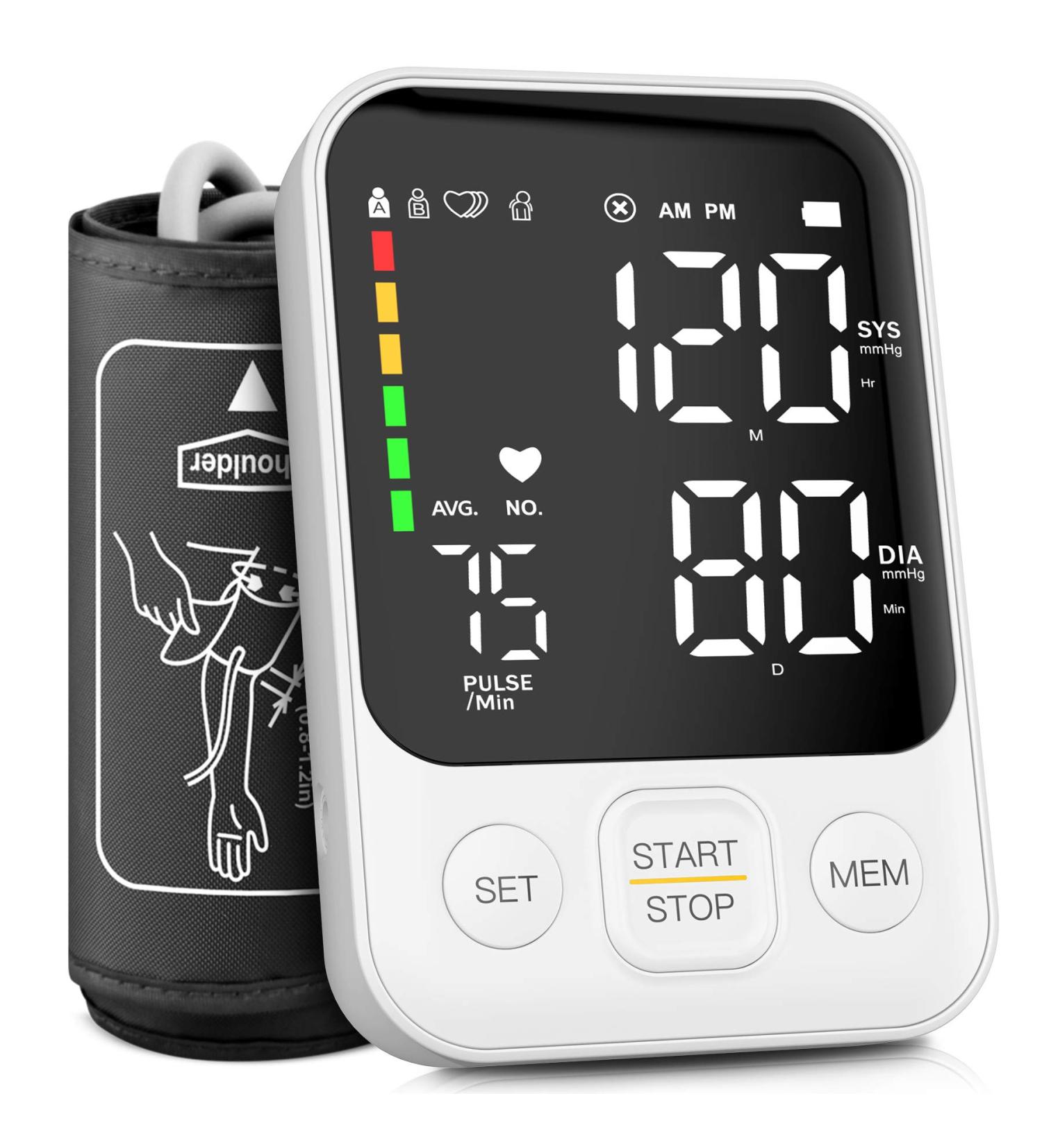 Automatic Upper Arm Blood Pressure Monitor with Adjustable Cuff, Backlit Display, 2 Users Memory - Includes Charging Cord | 240 Sets Memory - Buy Online on GoSupps.com