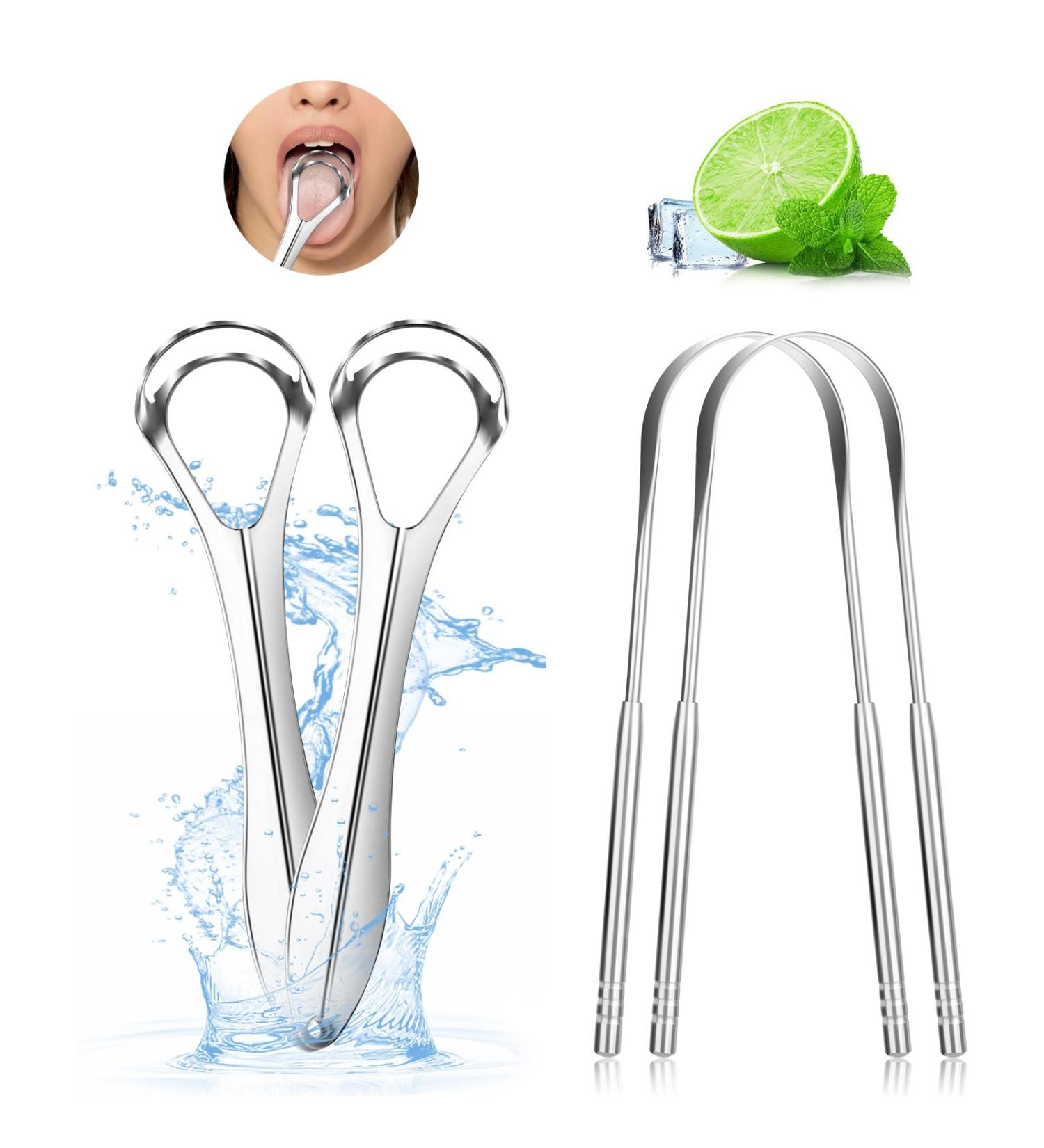 Stainless Steel Tongue Cleaner Set - 4 Piece Tongue Scraper for Bad Breath Relief | Ideal Hygiene Product for Men & Women - Buy Online on GoSupps.com