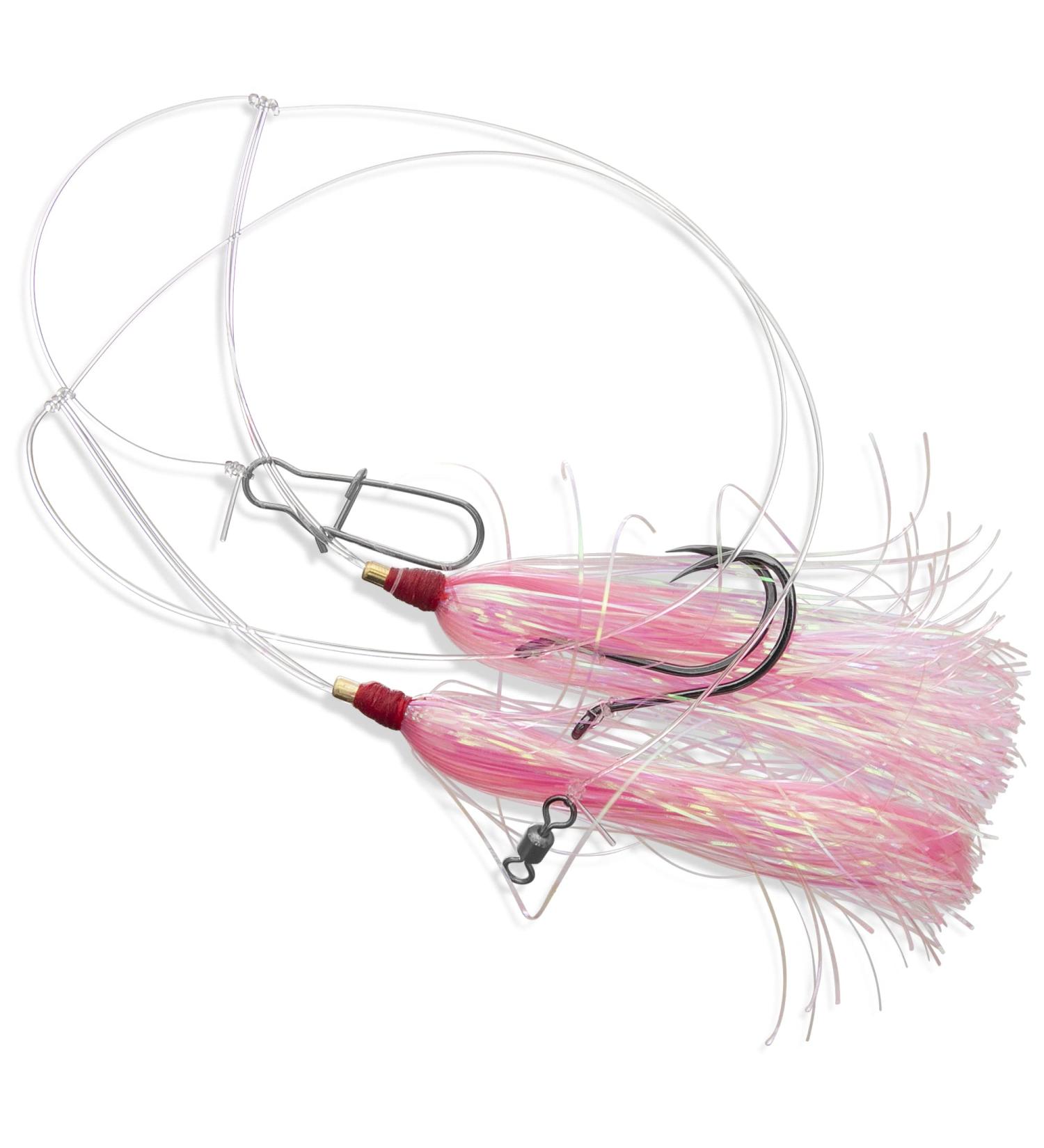 Uncle Mos Tackle Fluke Flounder Hi-Lo Rig with MYLAR Teaser - Saltwater Fishing BKK Black Octopus Hook - 30lb Mono - 5 & 10 Pack Options - Buy Online on GoSupps.com