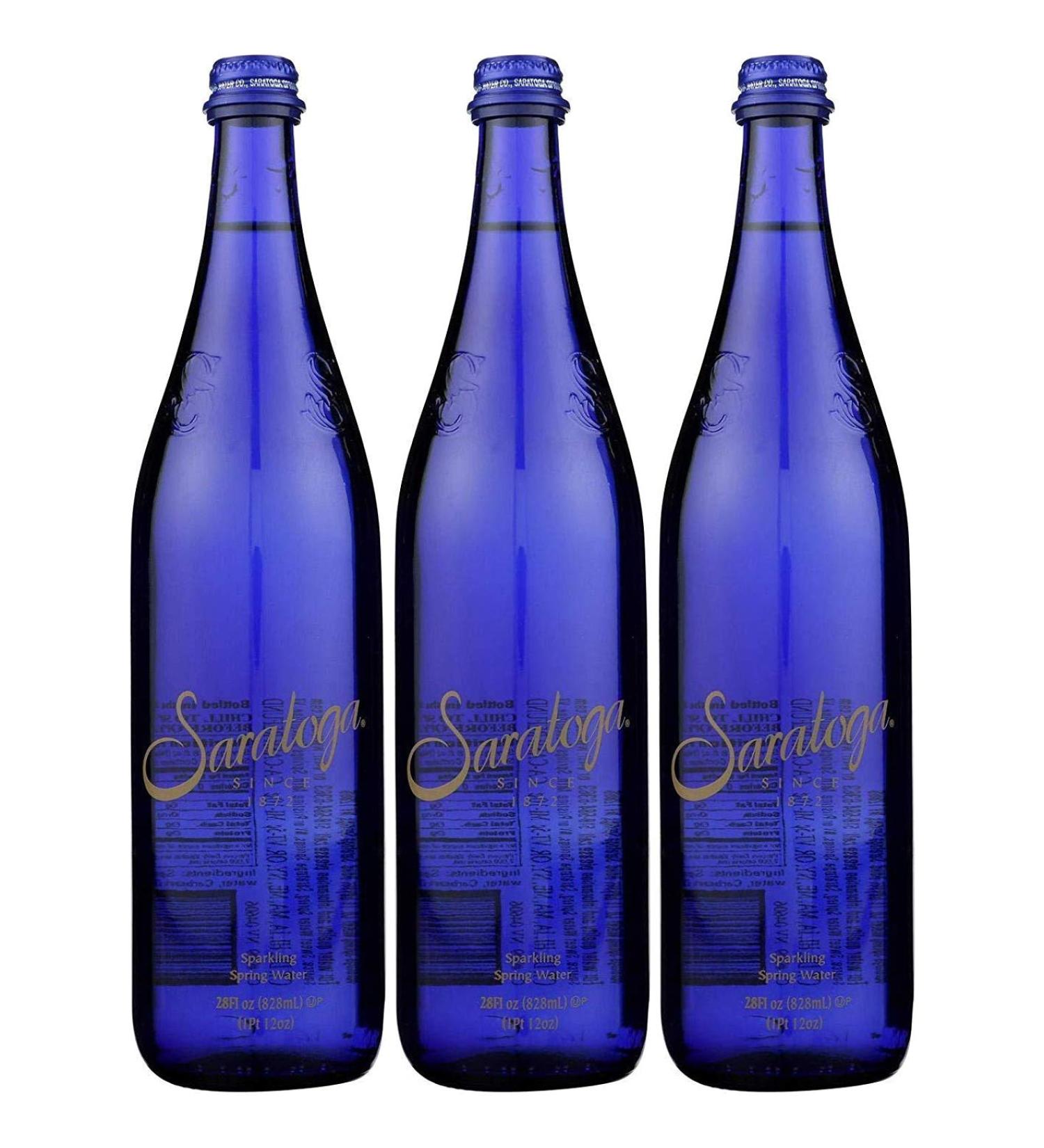 Saratoga Sparkling Spring Water, 28oz Cobalt Blue Glass Bottle (Pack of 3, Total of 84 Fl Oz)