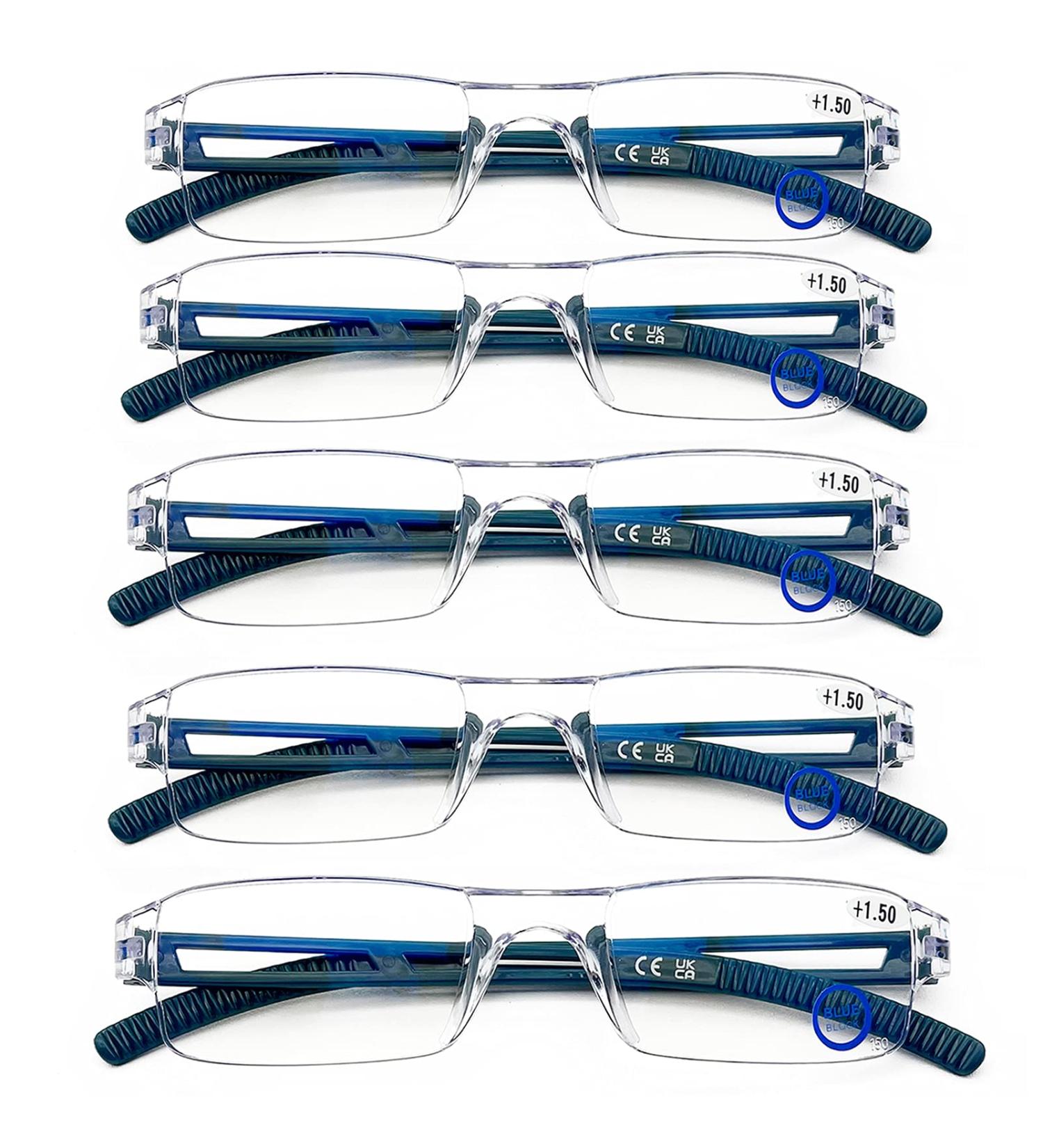 5 Pack Blue Light Blocking Reading Glasses for Women Men | Anti Glare Computer Readers 1.5 Magnification | Clear Frame Lightweight Rimless Design - Buy Online on GoSupps.com