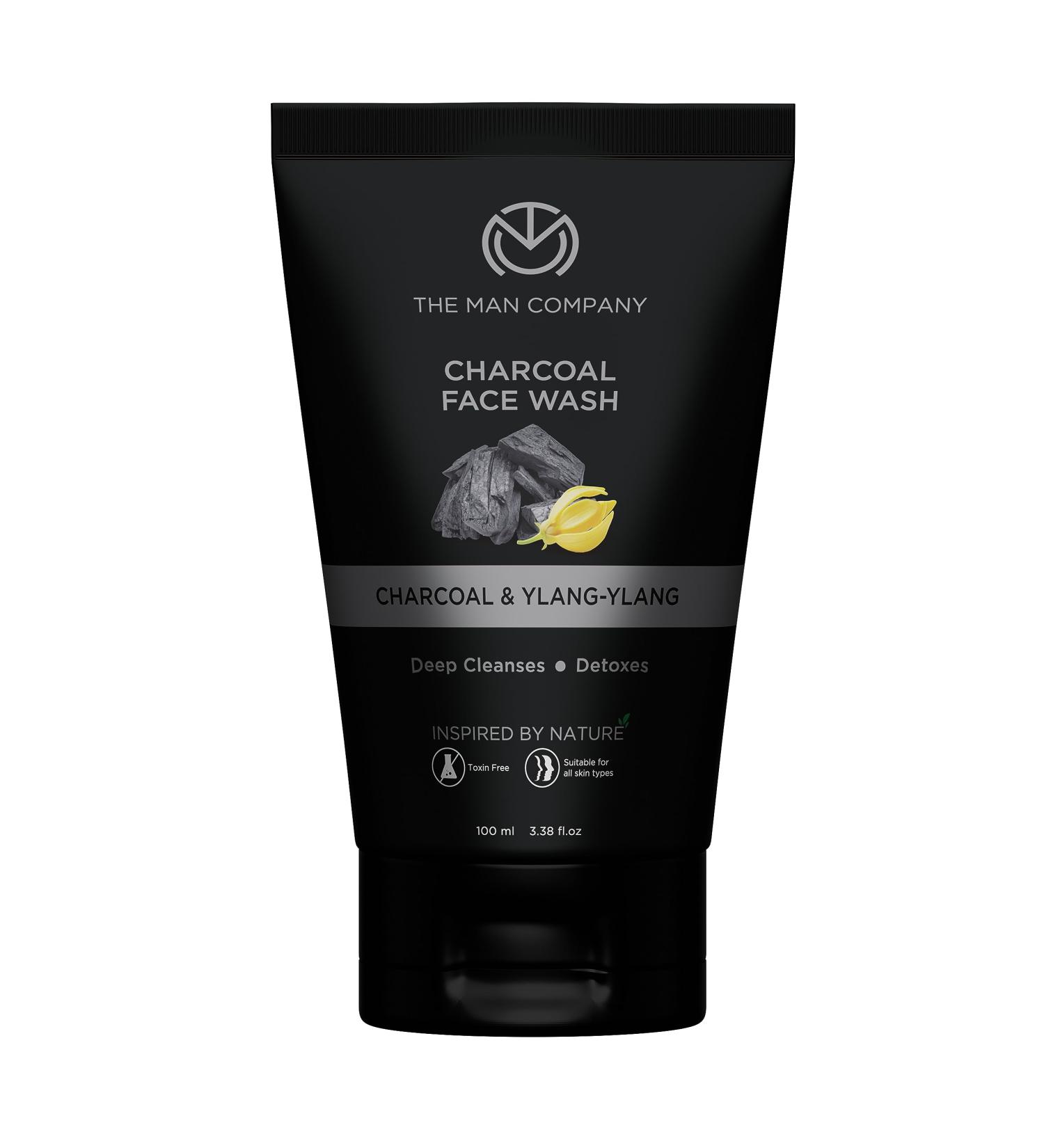 Shop The Man Company Activated Charcoal Face Wash for Men | Anti Pollution Acne Control Deep Cleansing | Ylang Ylang & Argan Oils - 100ml | All Skin Types - Buy Online on GoSupps.com