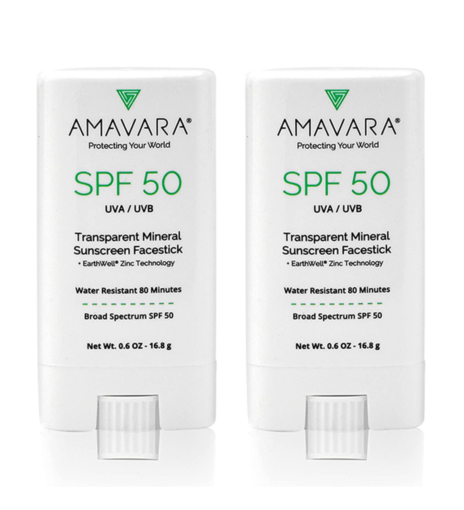 Amavara Mineral Clear Sunscreen Face Stick SPF 50 Sheer 2-Pack - Reef Safe, Zinc Oxide, Waterproof Sunscreen for Kids & Sensitive Skin - Vegan & Cruelty Free - 1.2oz - Buy Online on GoSupps.com