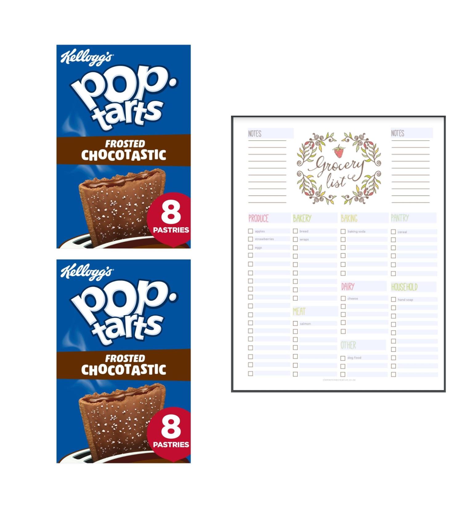 Frosted Pastry Bundle which Contains Kellogg's Pop Tarts Frosted Chocotastic 380G - Pack of 2 with Grocery List Card - Buy Online on GoSupps.com
