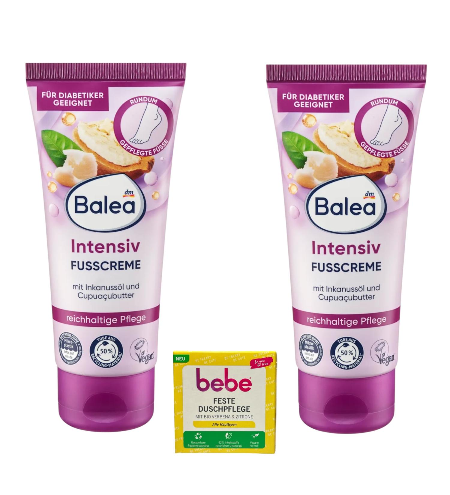 Generisch Balea Pack of 2 Intense Dry Foot Cream | 2 x 100 ml | + 1 x Firm Baby Shower Care | Suitable for Diabetics
