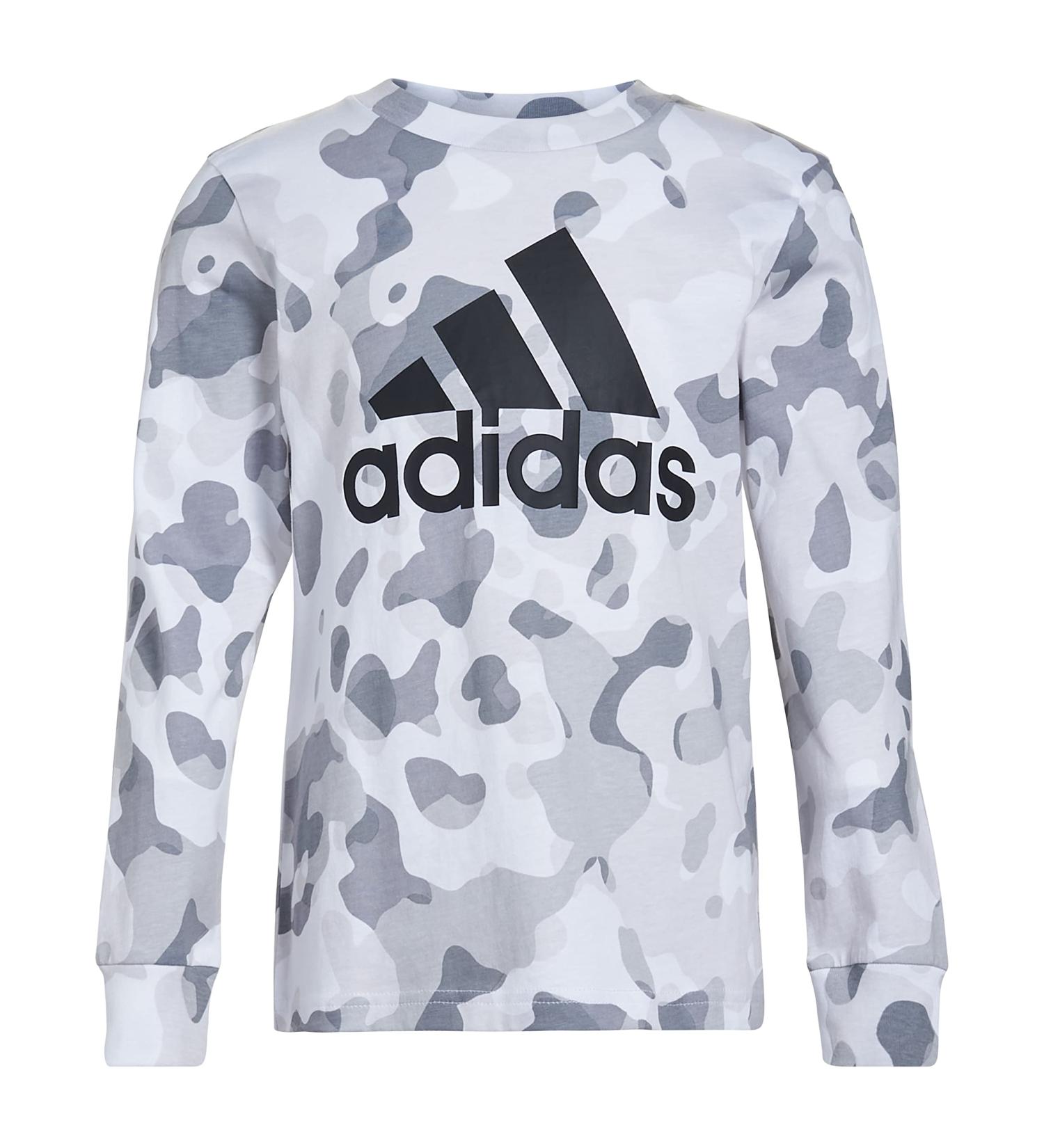 adidas Boys' Long Sleeve Cotton Allover Print Bos Logo T-Shirt 5 Core Camo/White
