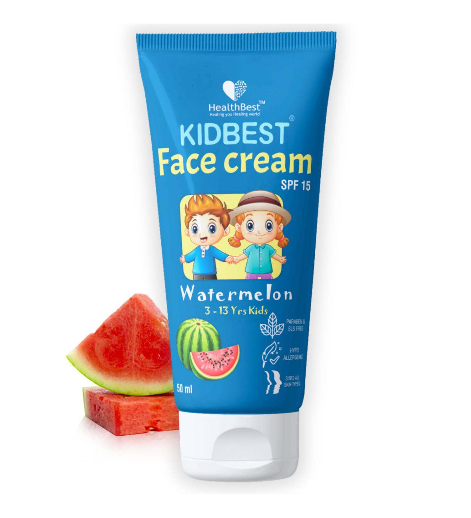 Kidbest Face Cream for Kids | SPF 15 Tear-Free Paraben-Free Watermelon Flavor Safe for Sensitive Skin - 50ml - Buy Online on GoSupps.com