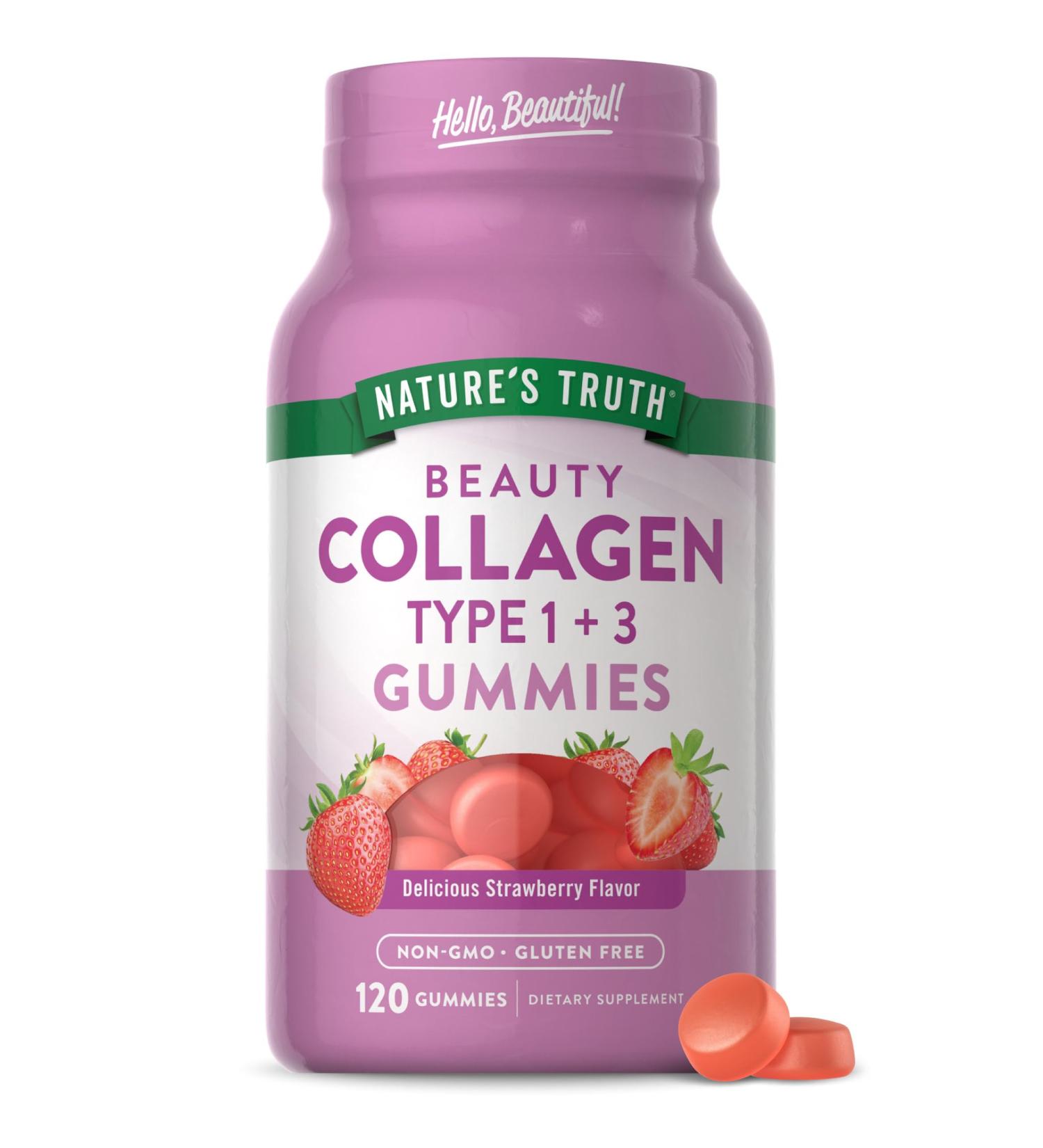 Nature's Truth Collagen Peptide Gummies for Women | 120 Count | Type 1 and 3 | Strawberry Flavor | Non-GMO & Gluten Free Supplement - Buy Online on GoSupps.com
