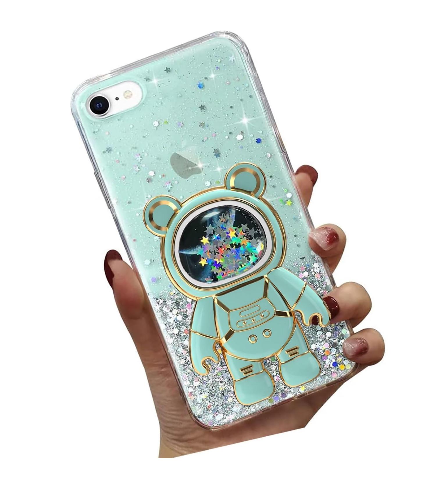 Tivenfezk Nadoli for iPhone 7/8/SE 2020/2022 - Glitter Astronaut Stand Case Soft Silicone Bling Phone Shell with Hidden Stand - Buy Online on GoSupps.com