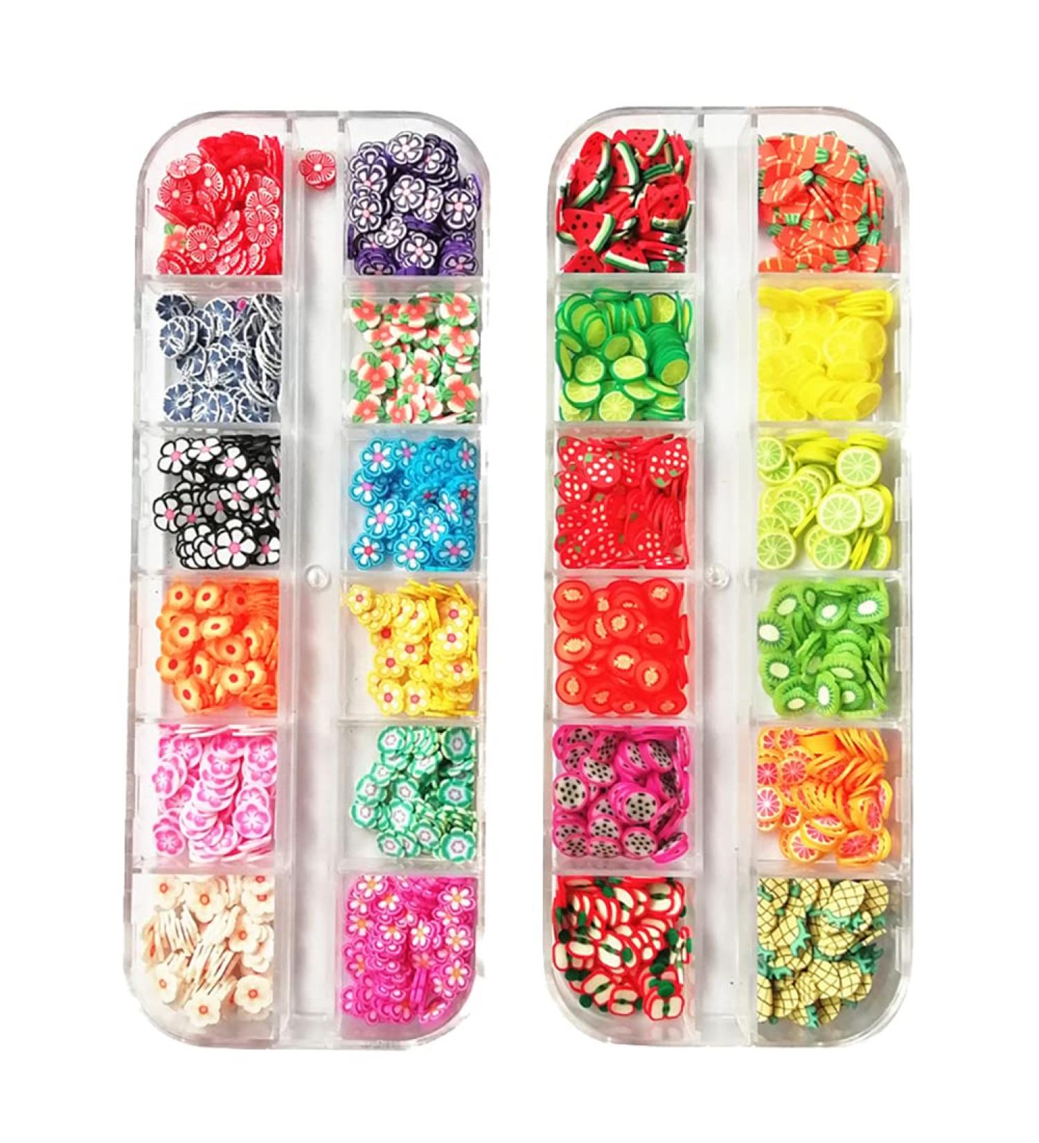 UUYYEO 2 Boxes 3D Clay Nail Art Slices - DIY Nail Art Supplies with Assorted Flowers and Fruit Slices - Buy Online on GoSupps.com