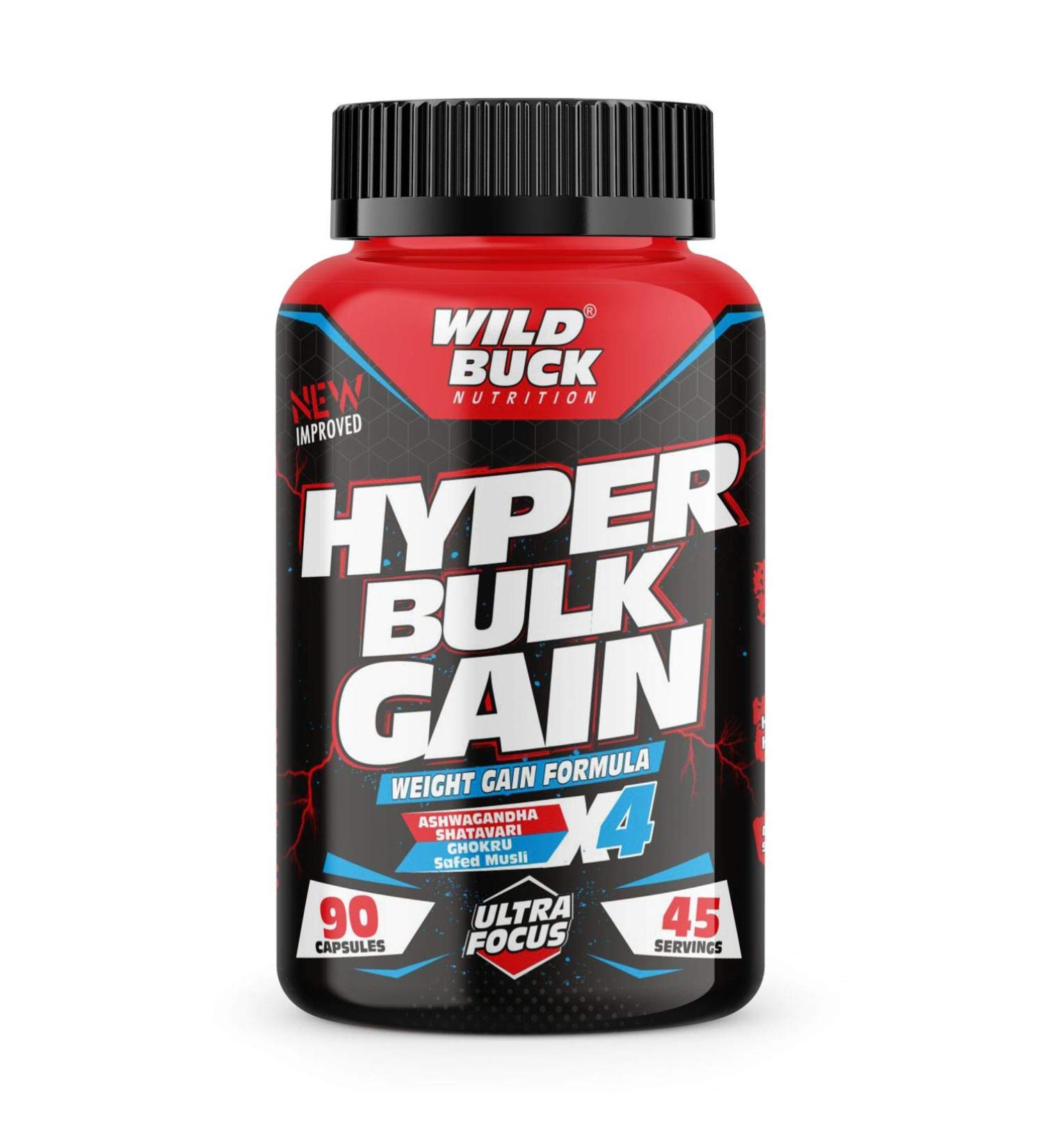 Hyper Bulk Gain - Fast Weight & Muscle Gain Capsules | Daily Supplement for Strength & Stamina - 90 Caps - Buy Online on GoSupps.com